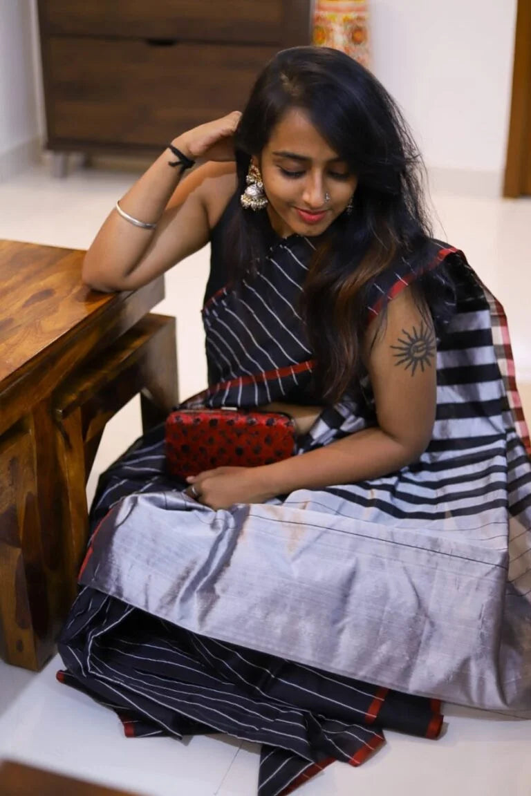 Chanderi Silk – Black and Silver 51-05-CST-01