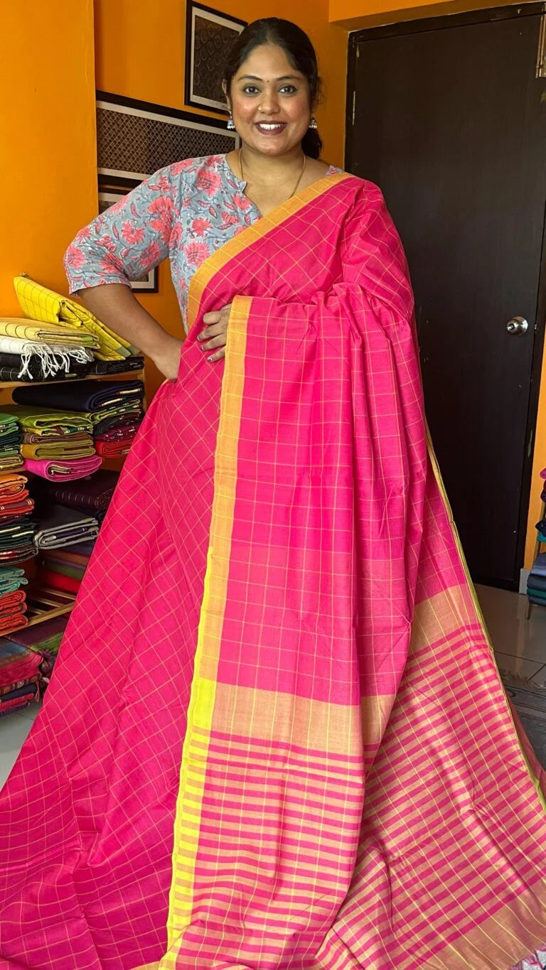 Mangalagiri Cotton Saree Checks 15-02-MC-02 – Pink