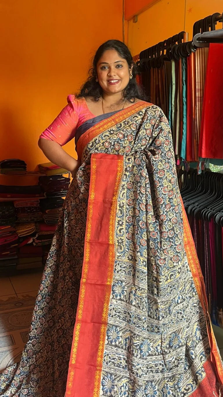 Kalamkari Retta Pet Border Sarees 15-02-RK-03