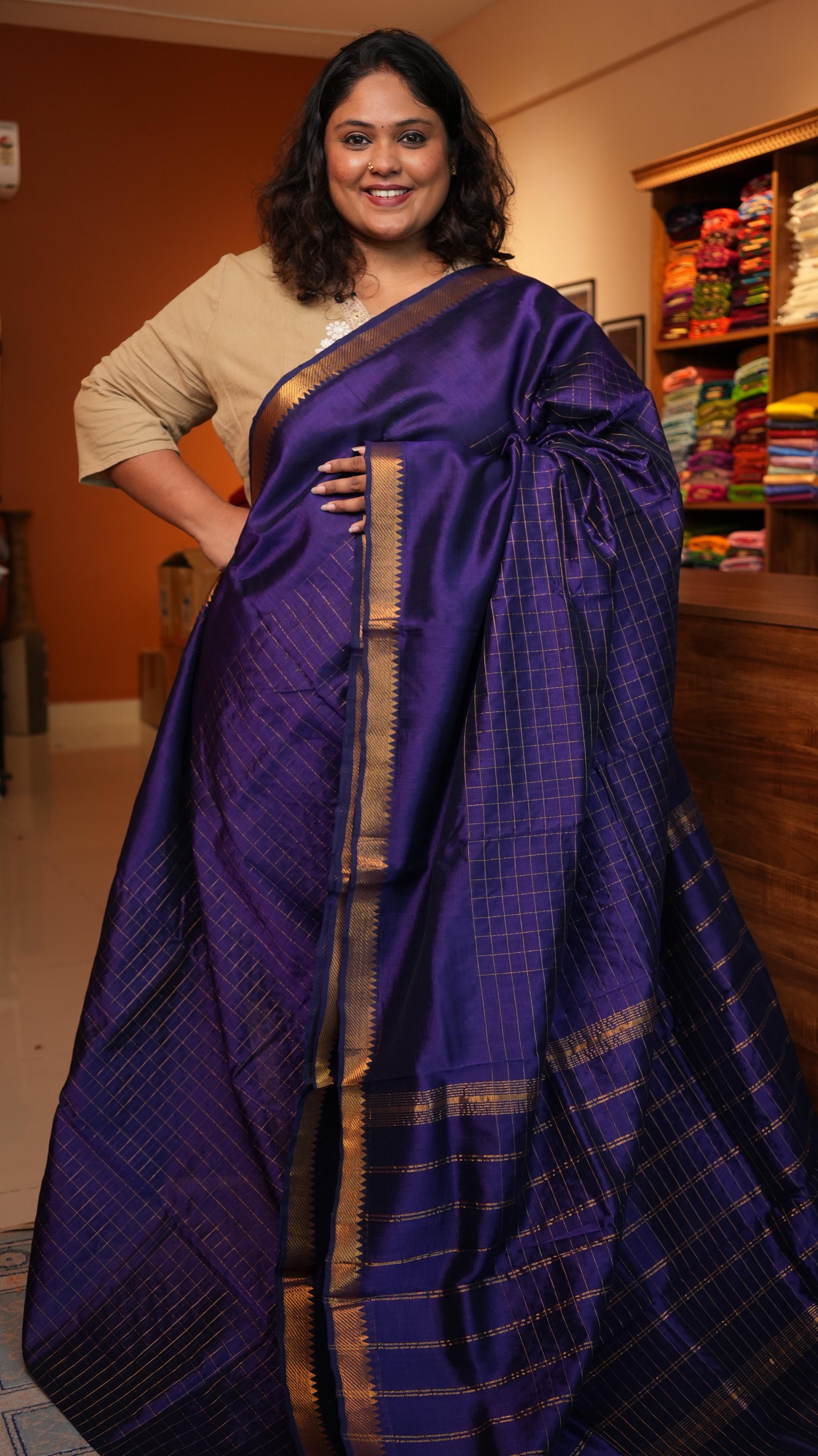 Mangalagiri Zari Checks Silk Cotton Saree