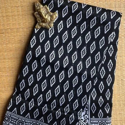 Chanderi Handblock Printed Saree – 51-01-CC-03 Black and White