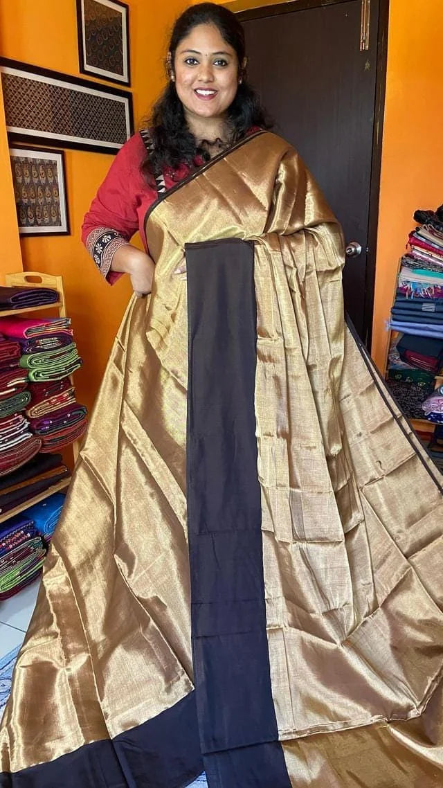 Chanderi Katan Silk and Tissue Saree 51-09-TC-09 – Gold with Black