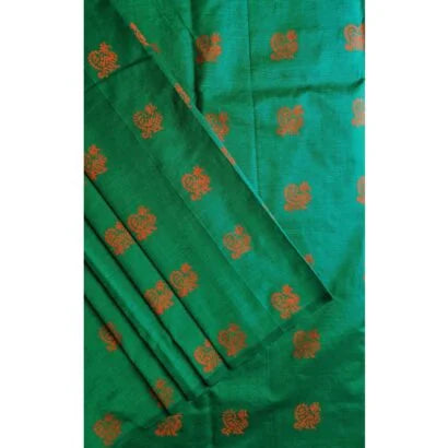Kolam Block Print Green Saree 52-BP-01