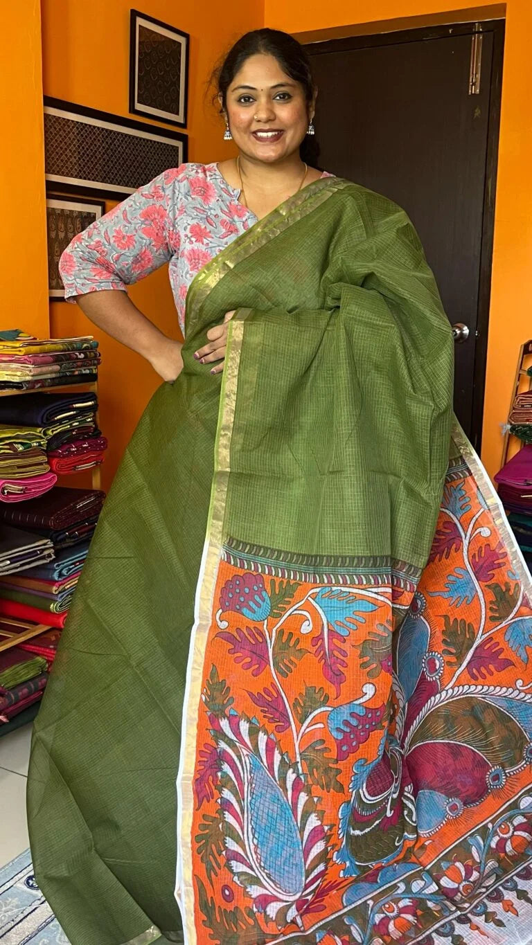 Kota Kalamkari Saree 15-02-BM-01 – Olive Green