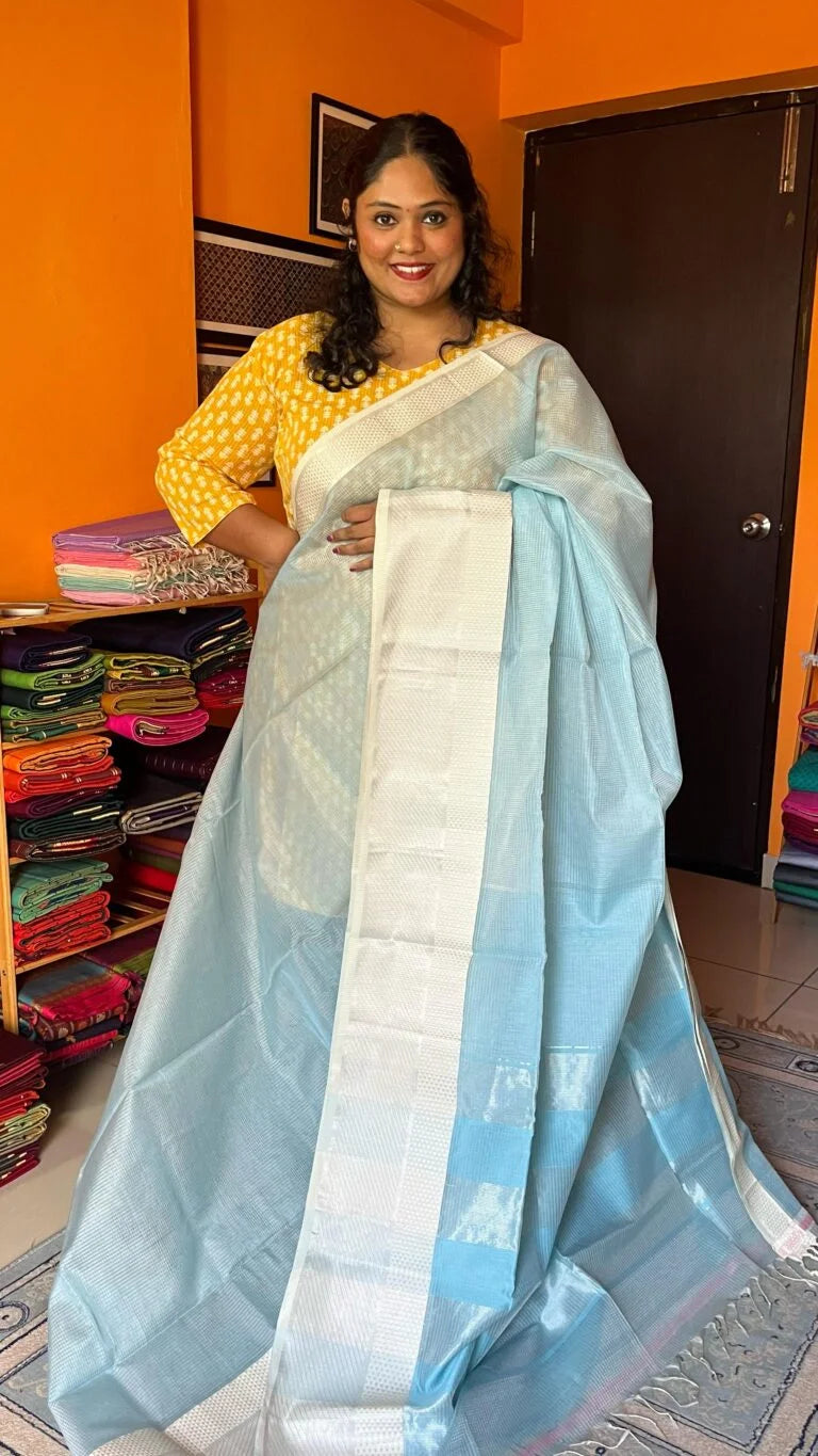 Kota Maheshwari Silk Cotton 05-01-MSC-OS-04 Light Sky Blue