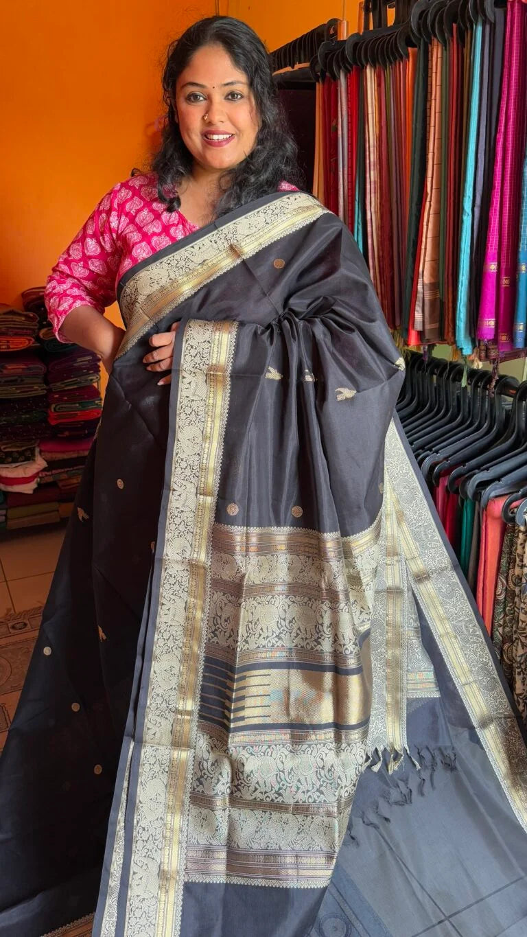 Kanchivaram Pure Silk Cotton – Black Thread Work 01-12-02-PSC-01