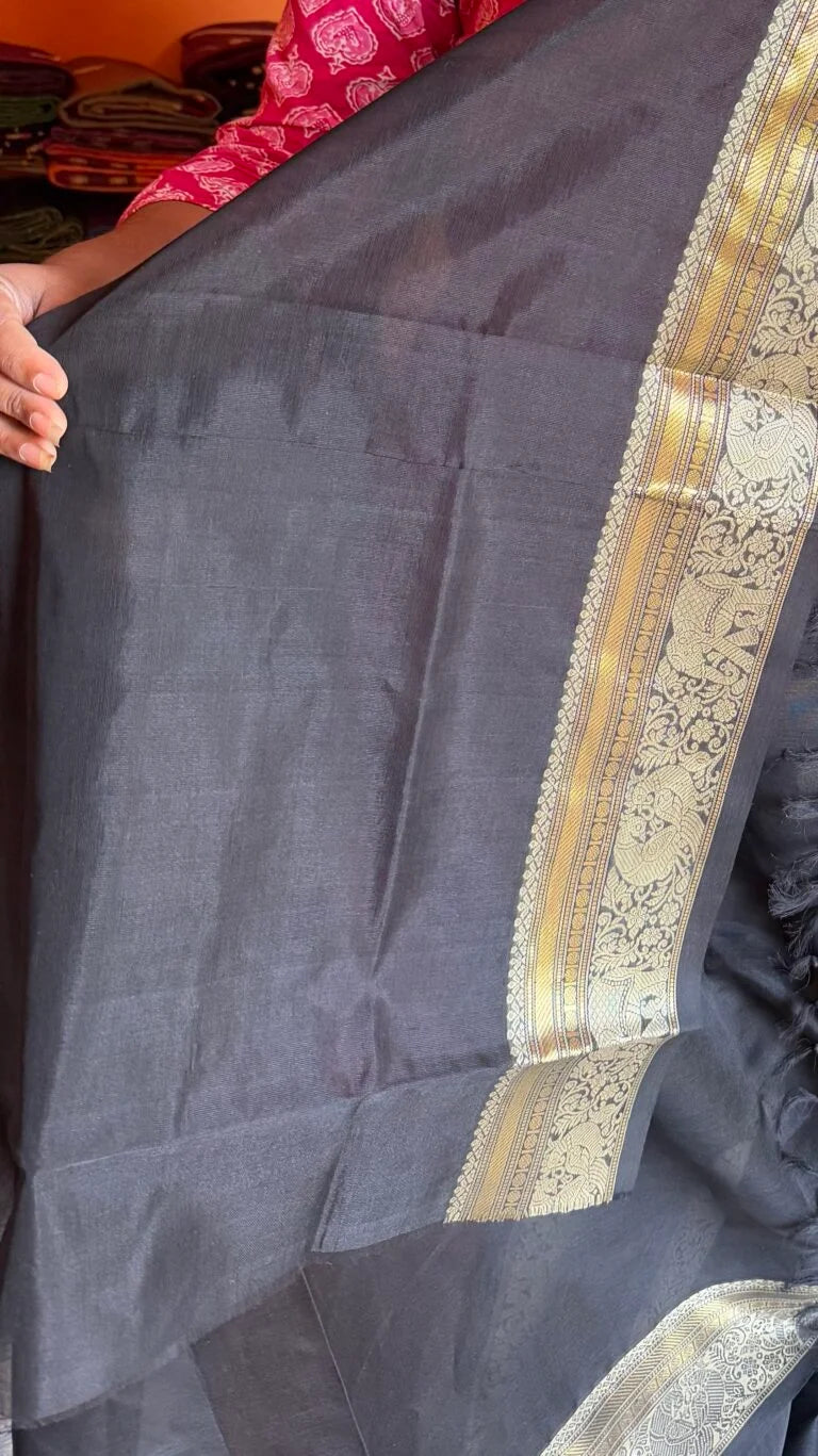 Kanchivaram Pure Silk Cotton – Black Thread Work 01-12-02-PSC-01