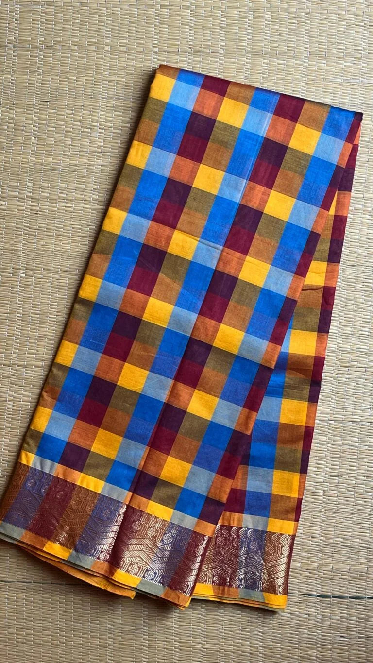 Mercerised Cotton Sarees 01-03-09-MCS-02 – Red with Sky Blue