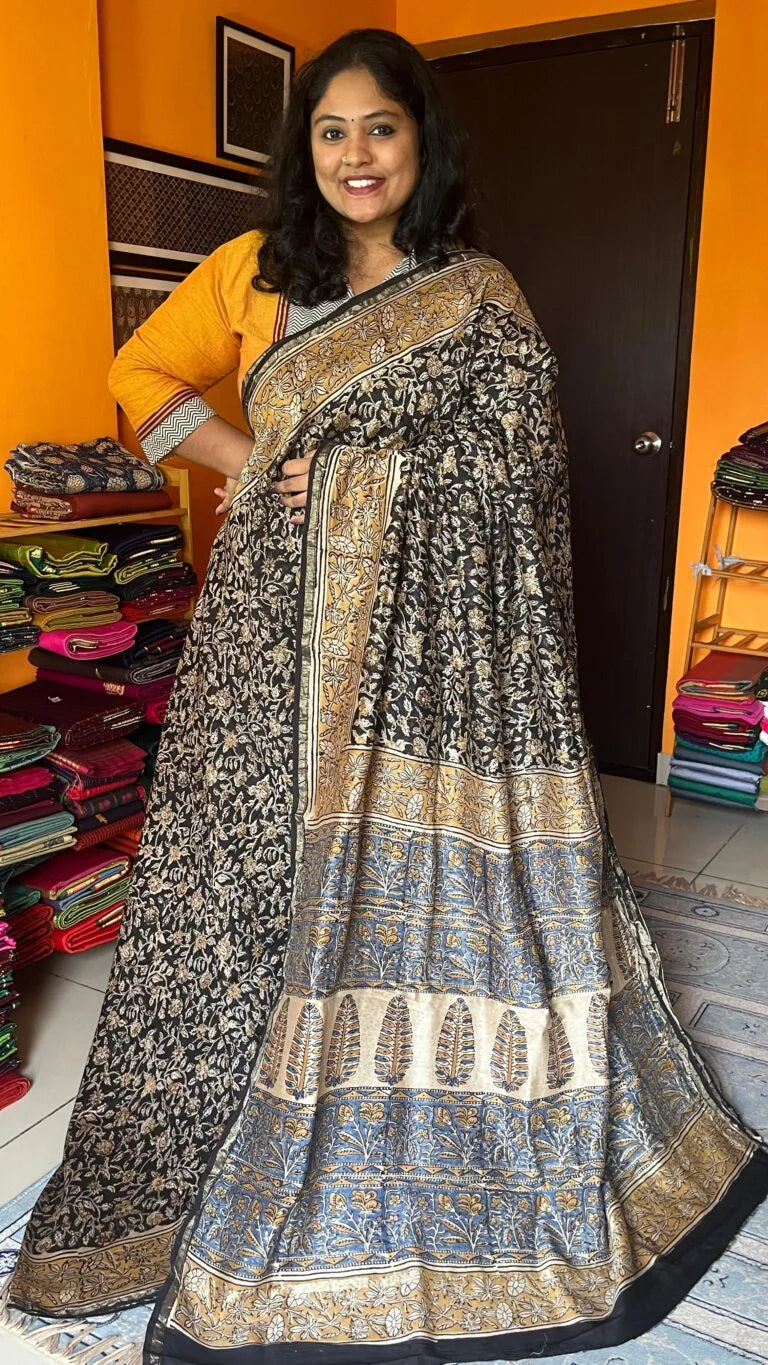 Chanderi Handblock Printed Saree – 51-01-CC-14 Black