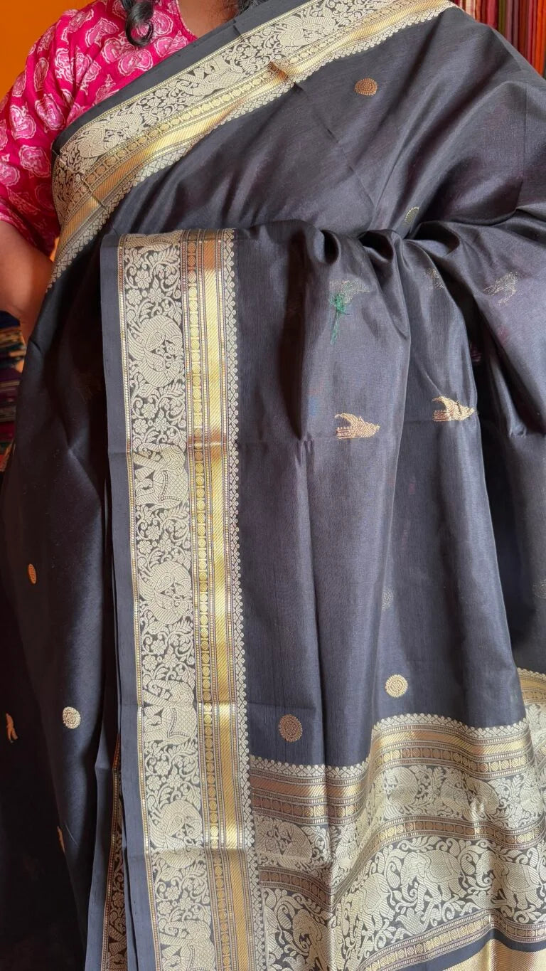 Kanchivaram Pure Silk Cotton – Black Thread Work 01-12-02-PSC-01