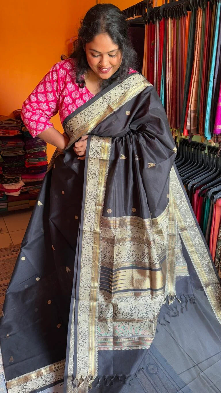 Kanchivaram Pure Silk Cotton – Black Thread Work 01-12-02-PSC-01