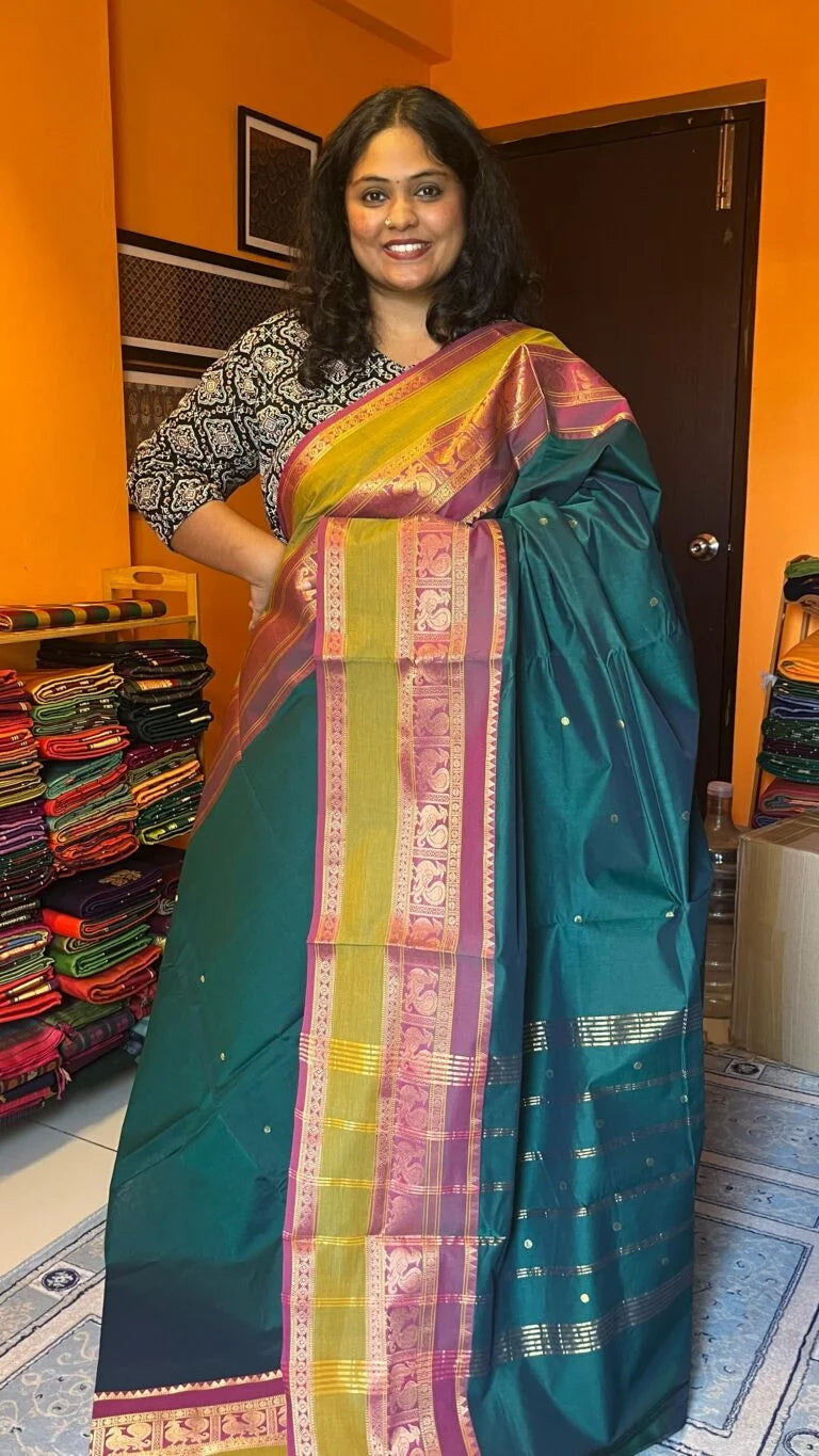 Mercerised Cotton Saree - 01-03-08-MCS-03 (Peacock Green)