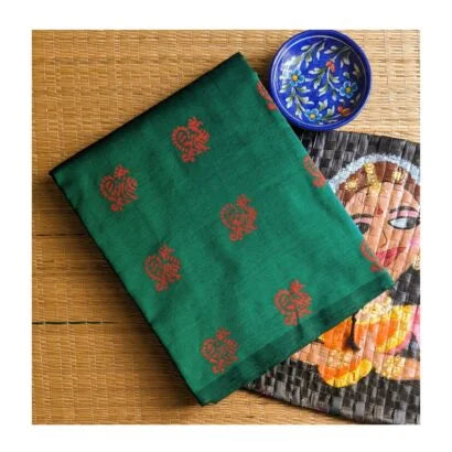 Kolam Block Print Green Saree 52-BP-01