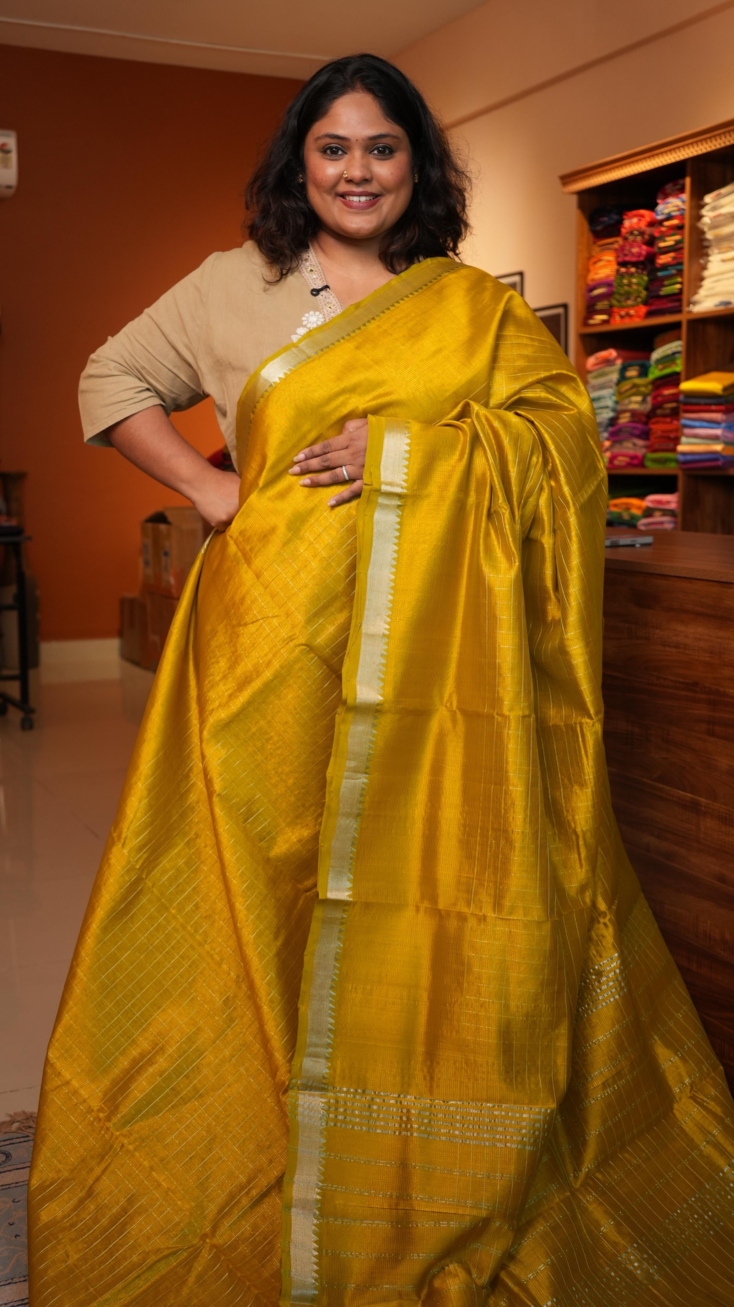 Mangalagiri Zari Checks Silk Cotton Saree