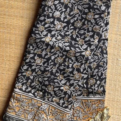 Chanderi Handblock Printed Saree – 51-01-CC-14 Black