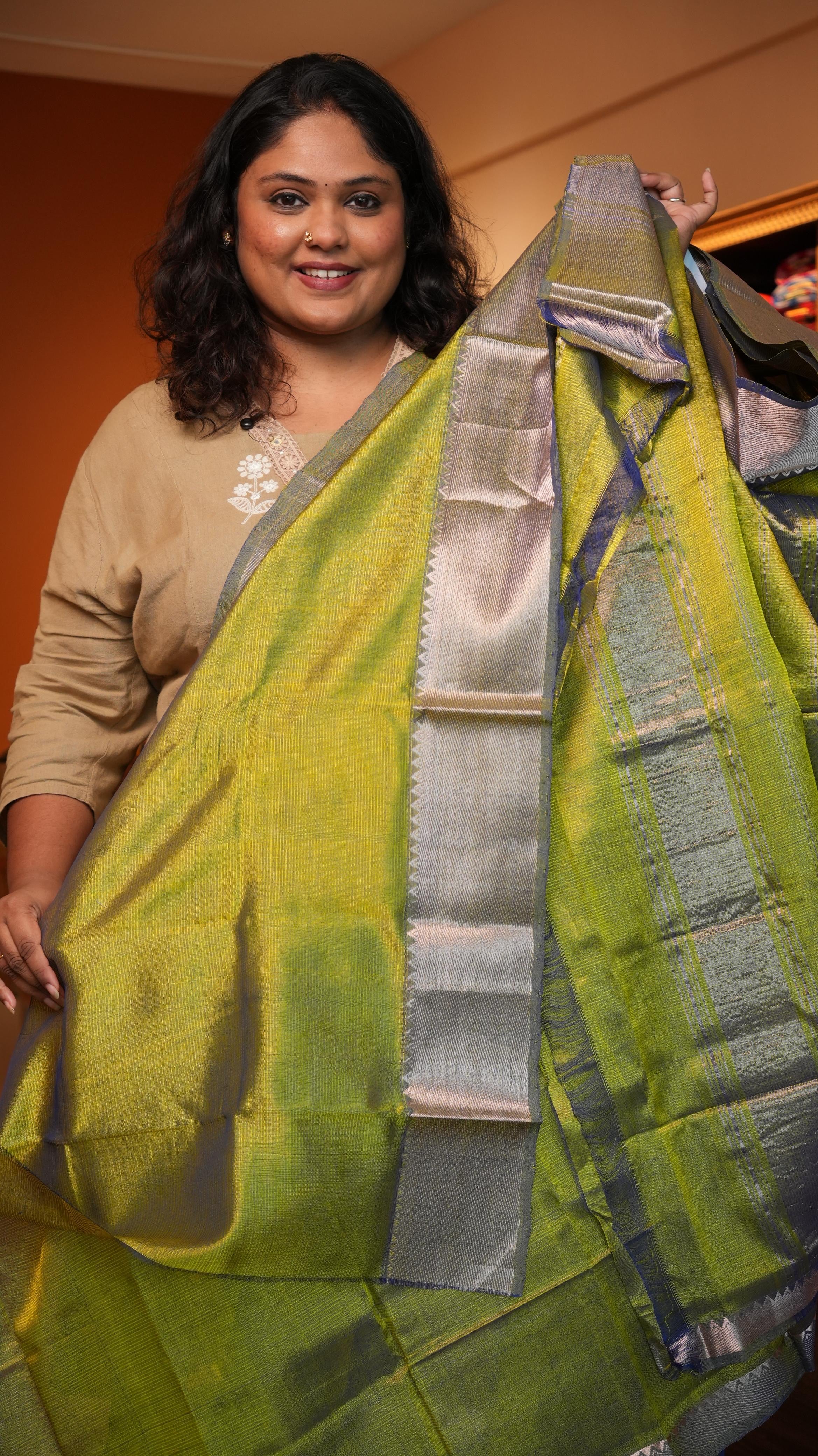 Mangalagiri Nizam Border Silk Cotton Saree -15-09B-02-14 (OLIVE GLEAM)