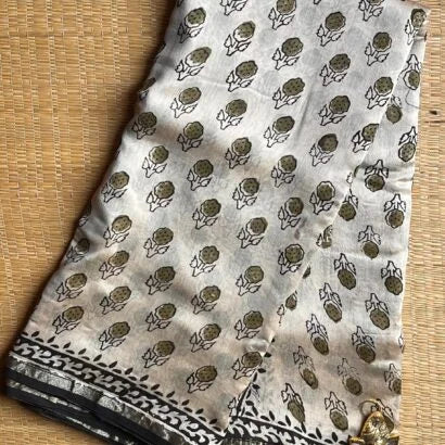 Chanderi Handblock Printed Saree – 51-01-CC-15 Cream