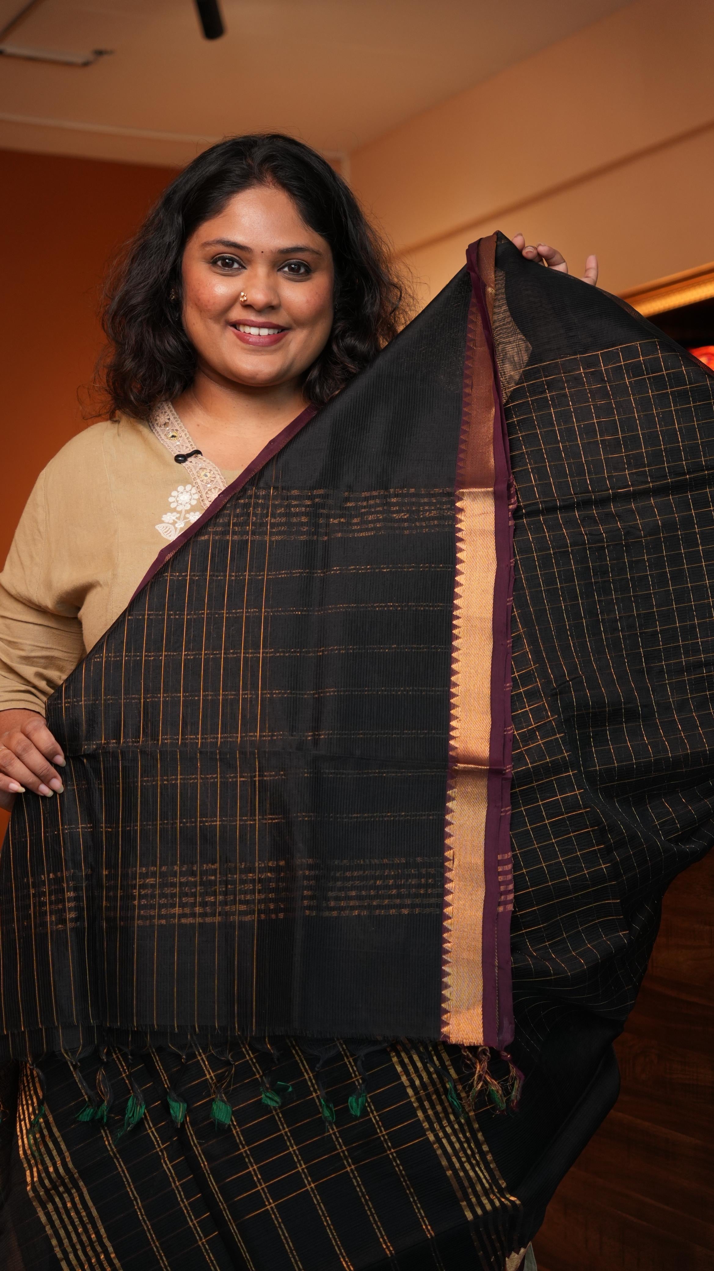 Mangalagiri Zari Checks Silk Cotton Saree