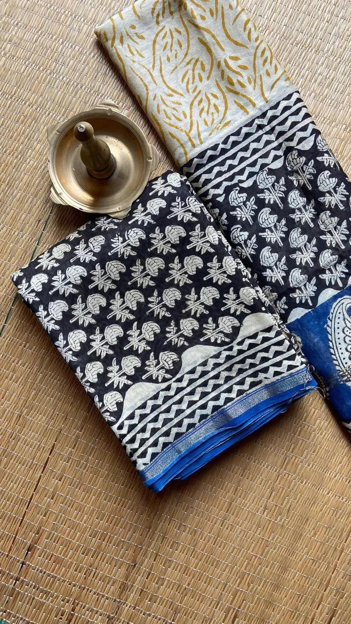 Chanderi Salwar Set Black With Blue 51-04-CSS-08