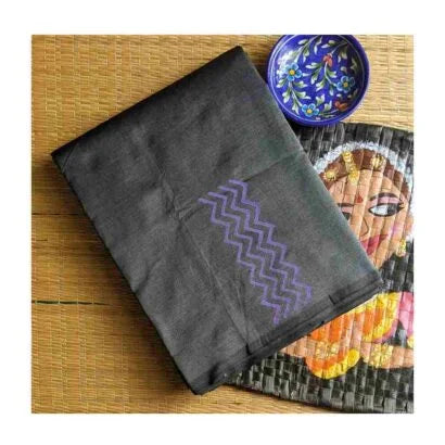 Kolam Block Print Grey Saree 52-BP-05