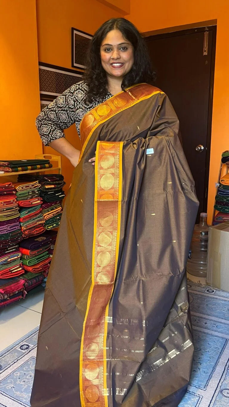 Mercerised Cotton Sarees 01-03-08-MCS-01 – Golden Grey