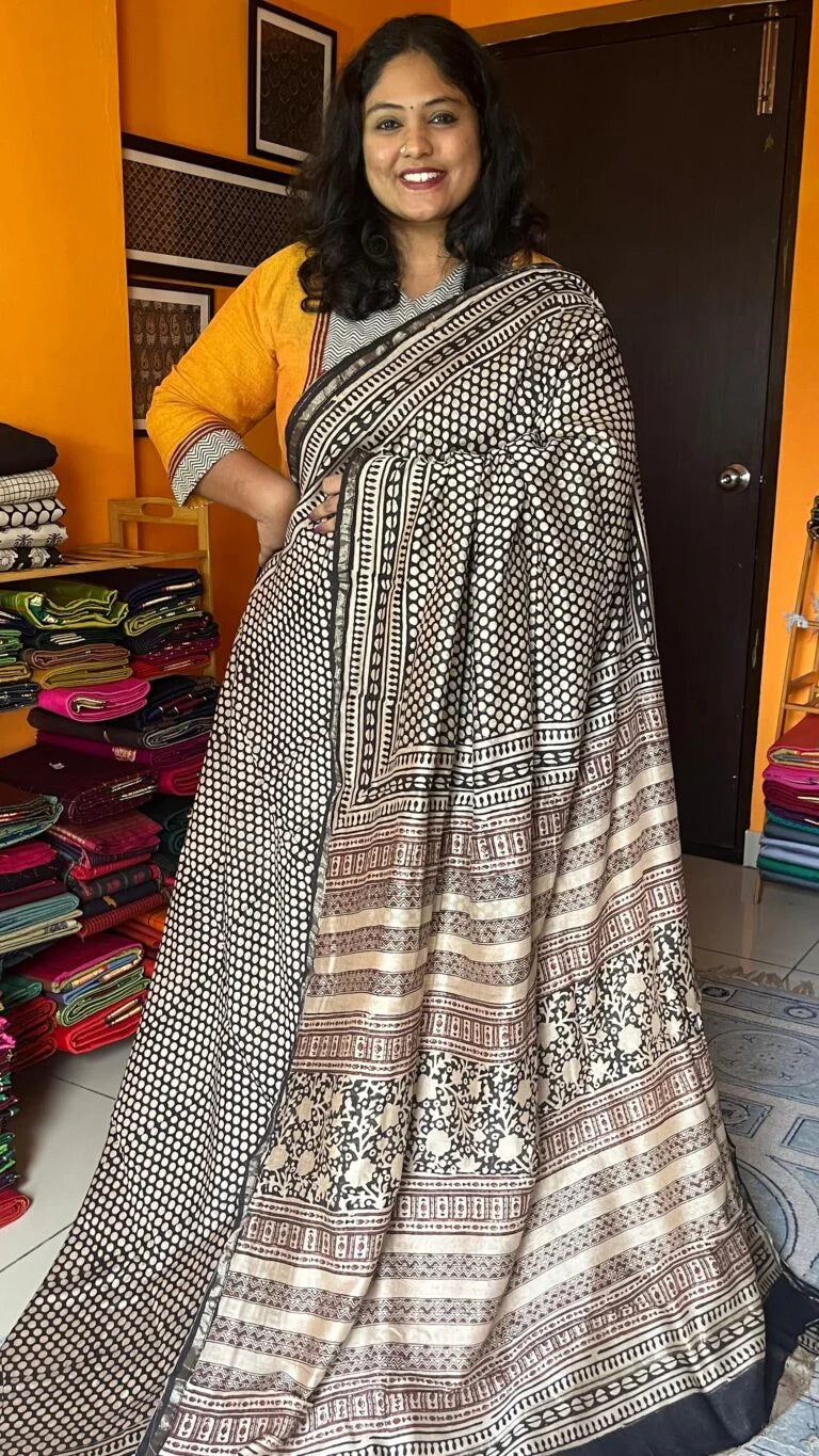Chanderi Handblock Printed Saree – 51-01-CC-20 Black