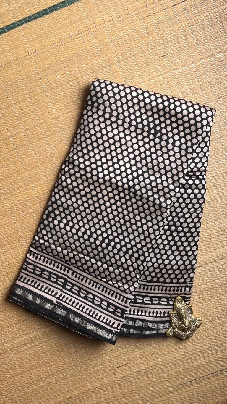 Chanderi Handblock Printed Saree – 51-01-CC-20 Black