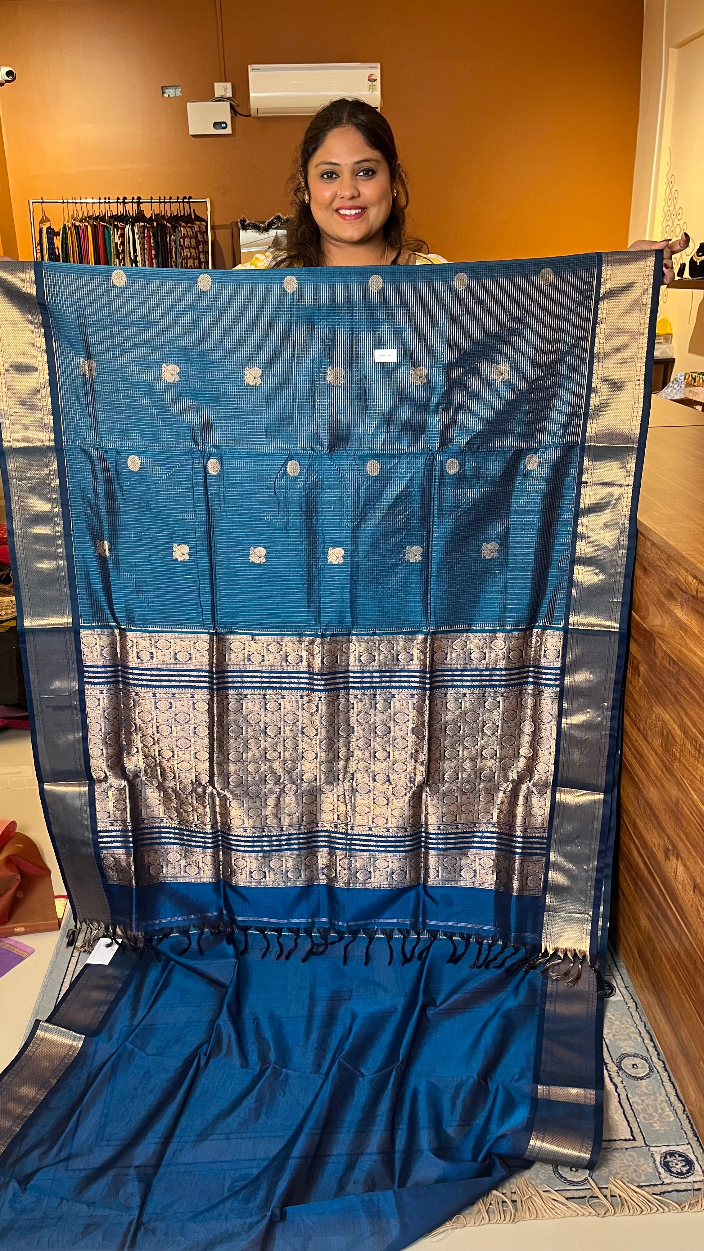 Kanchivaram Pure Silk Cotton Vairaoosi - Peacock Blue