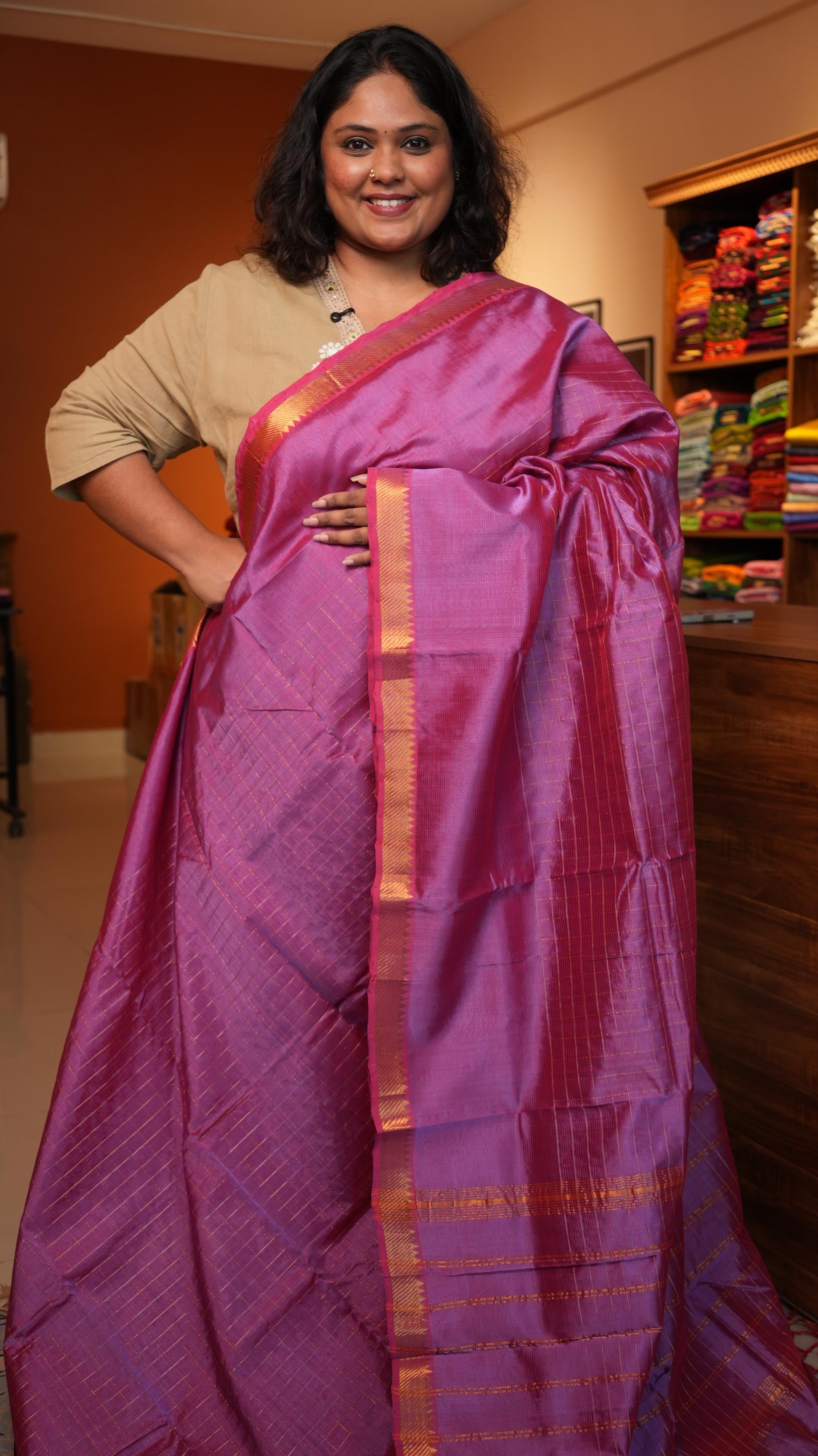 Mangalagiri Zari Checks Silk Cotton Saree