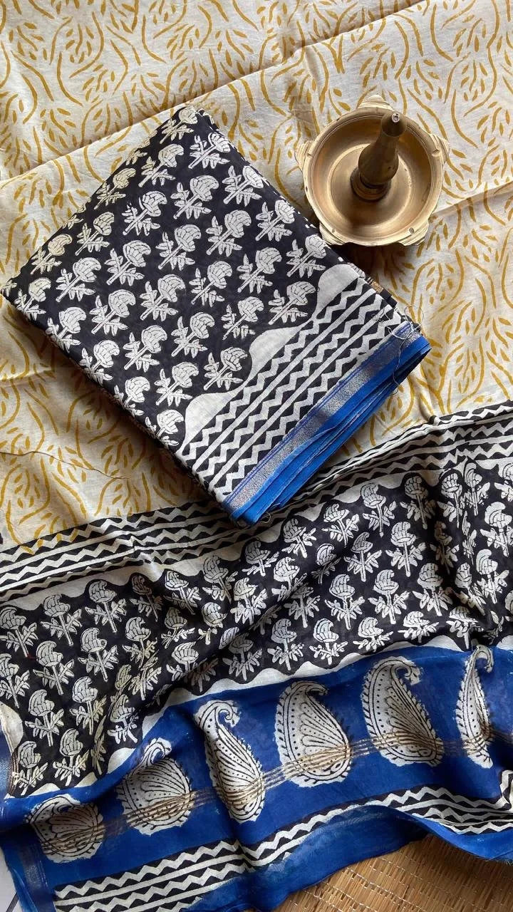 Chanderi Salwar Set Black With Blue 51-04-CSS-08