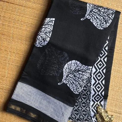 Chanderi Handblock Printed Saree – 51-01-CC-02 Black and White