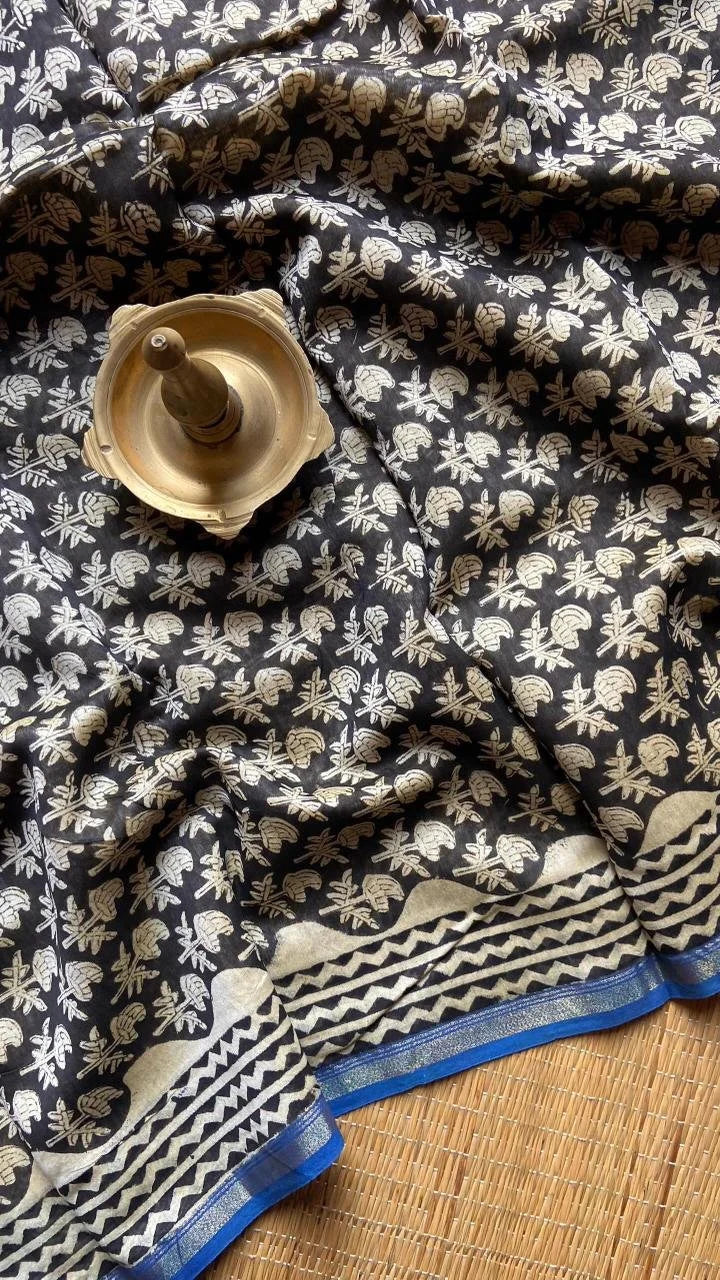 Chanderi Salwar Set Black With Blue 51-04-CSS-08