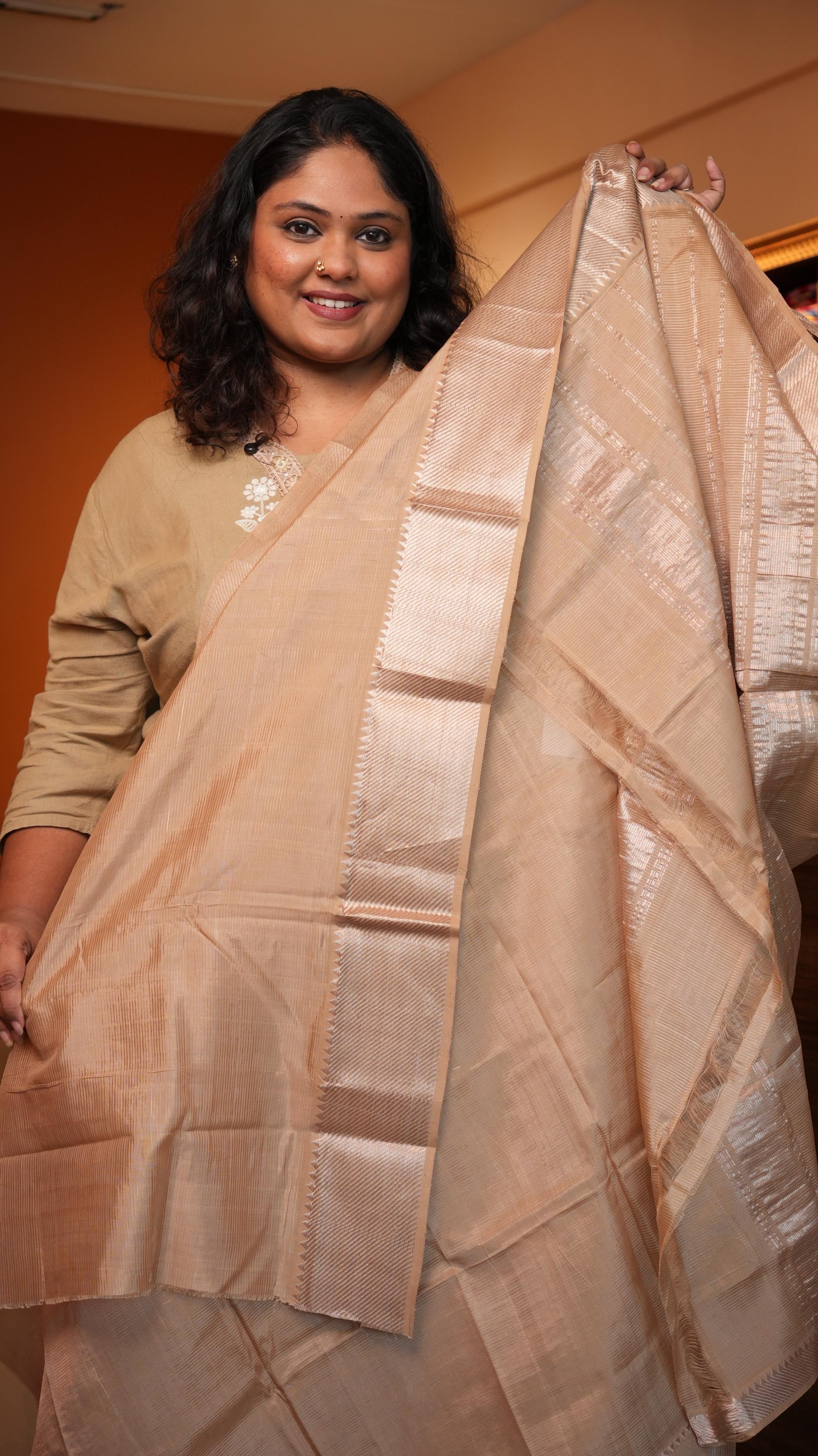 Mangalagiri Nizam Border Silk Cotton Saree -15-09B-02-04 (CHAMPAGNE FEST)