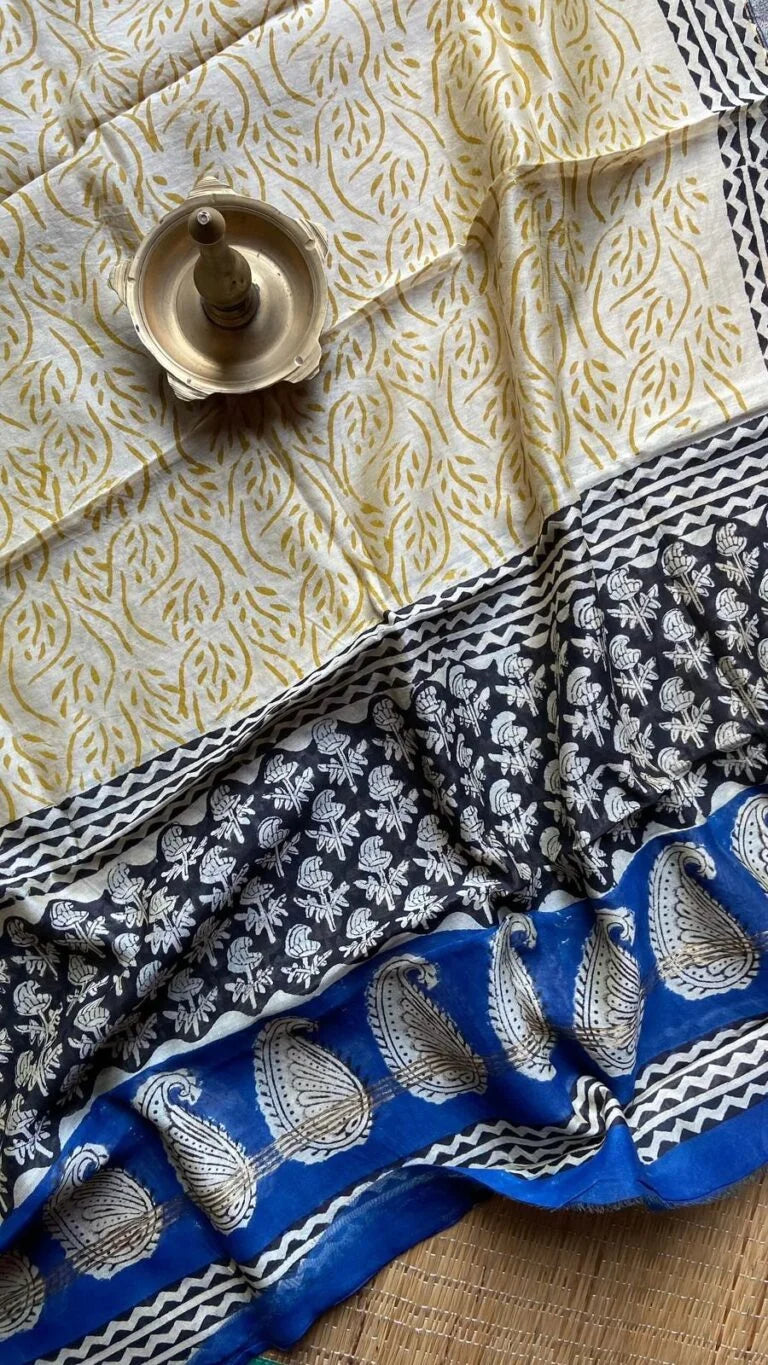 Chanderi Salwar Set Black With Blue 51-04-CSS-08