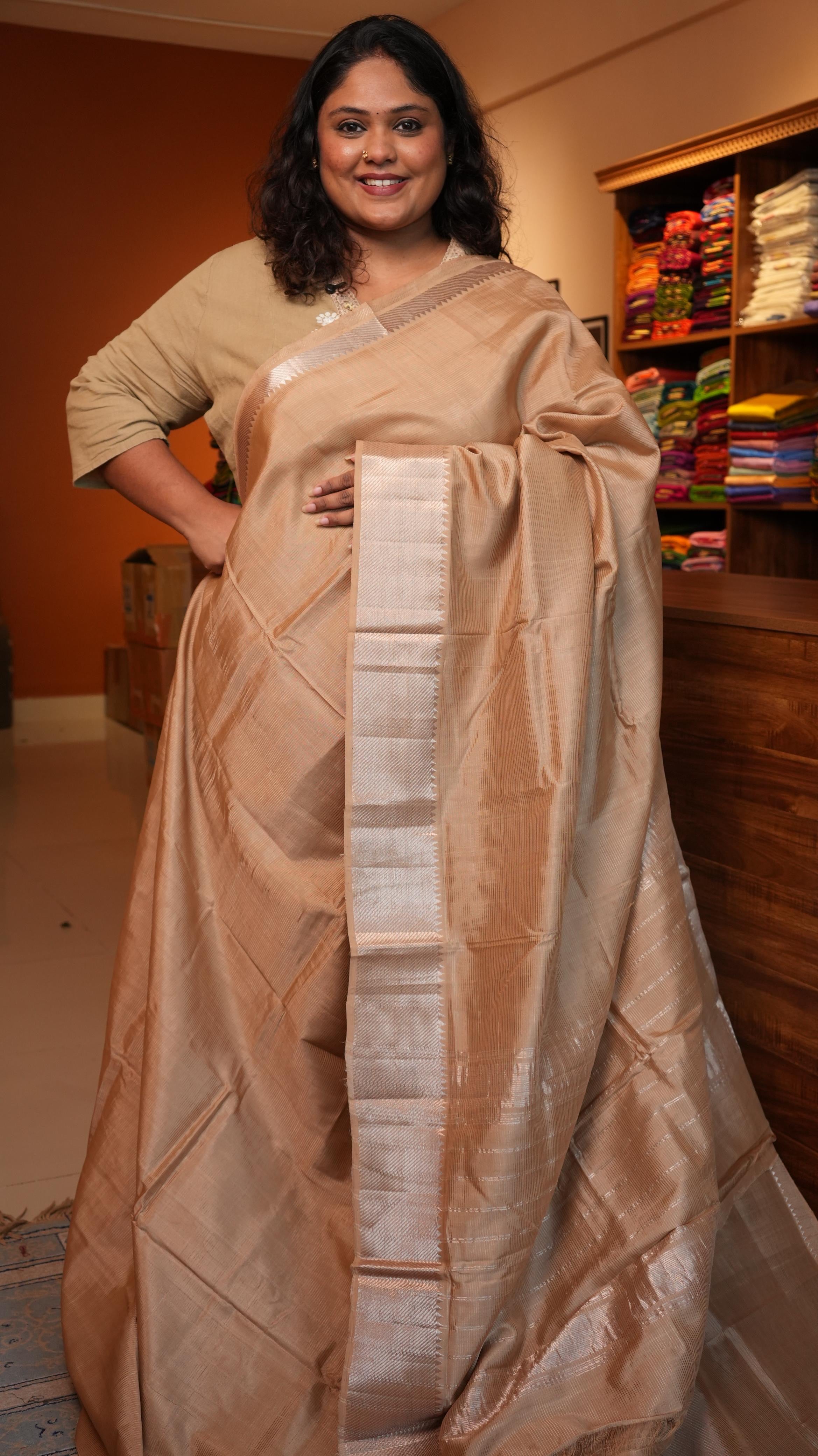 Mangalagiri Nizam Border Silk Cotton Saree -15-09B-02-04 (CHAMPAGNE FEST)