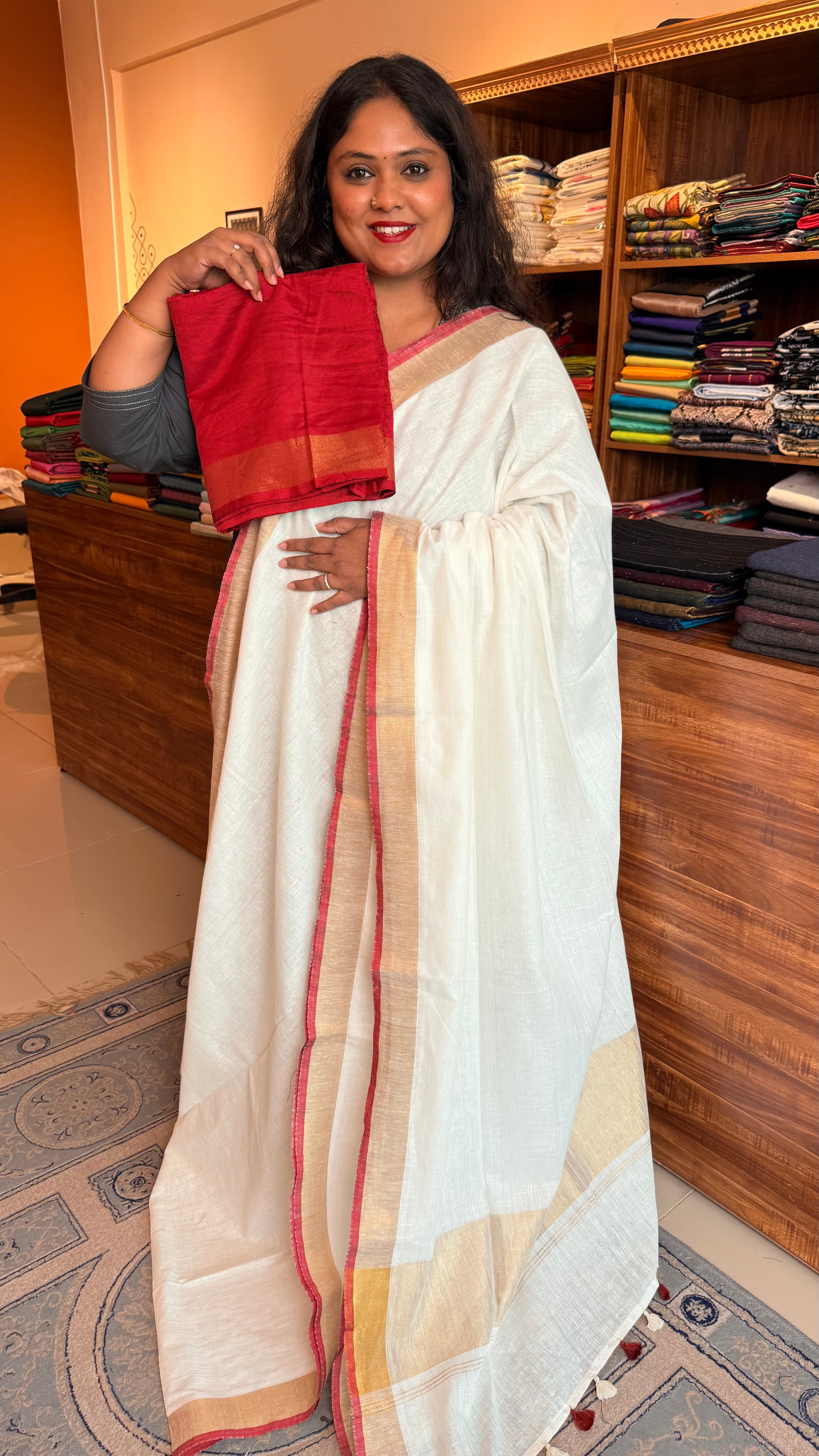 Bhagalpuri Linen - Onam Specials 06-07-01-01 (WHITE GOLD LINEN)