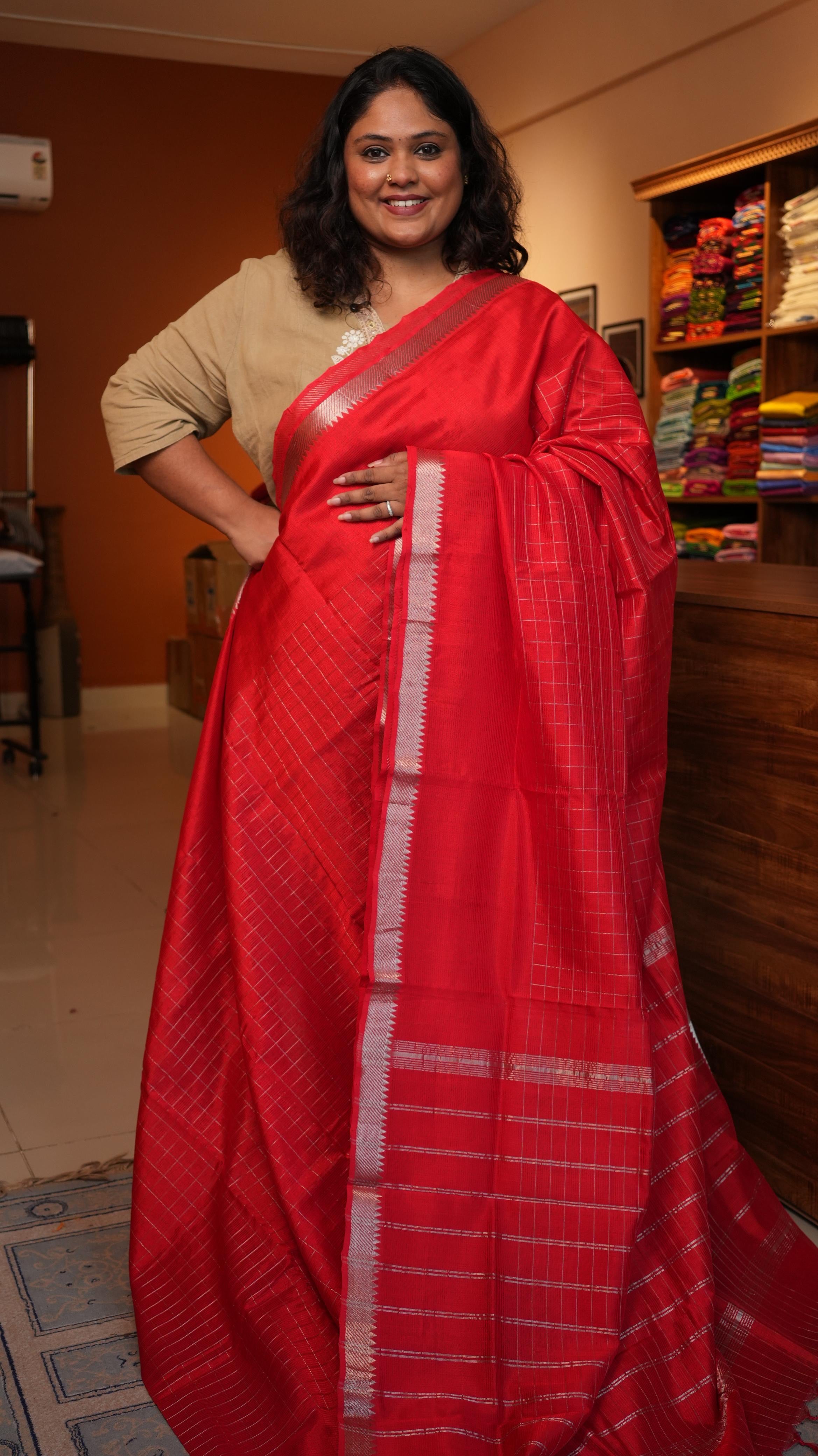 Mangalagiri Zari Checks Silk Cotton Saree