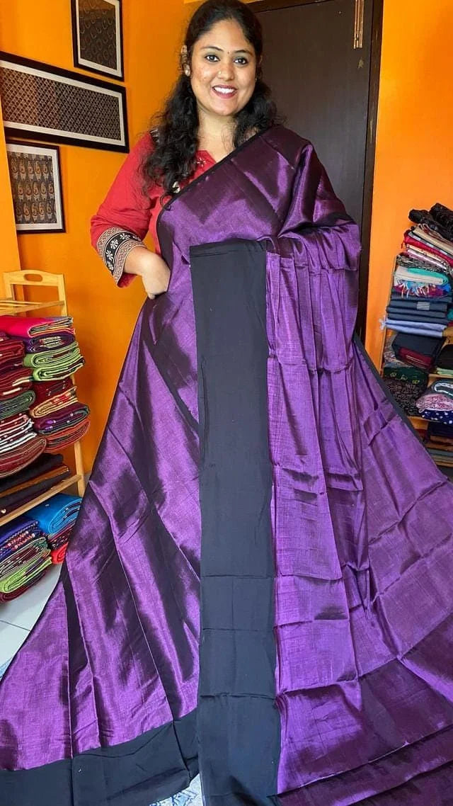 Chanderi Katan Silk and Tissue Saree 51-09-TC-10 – Violet with Black