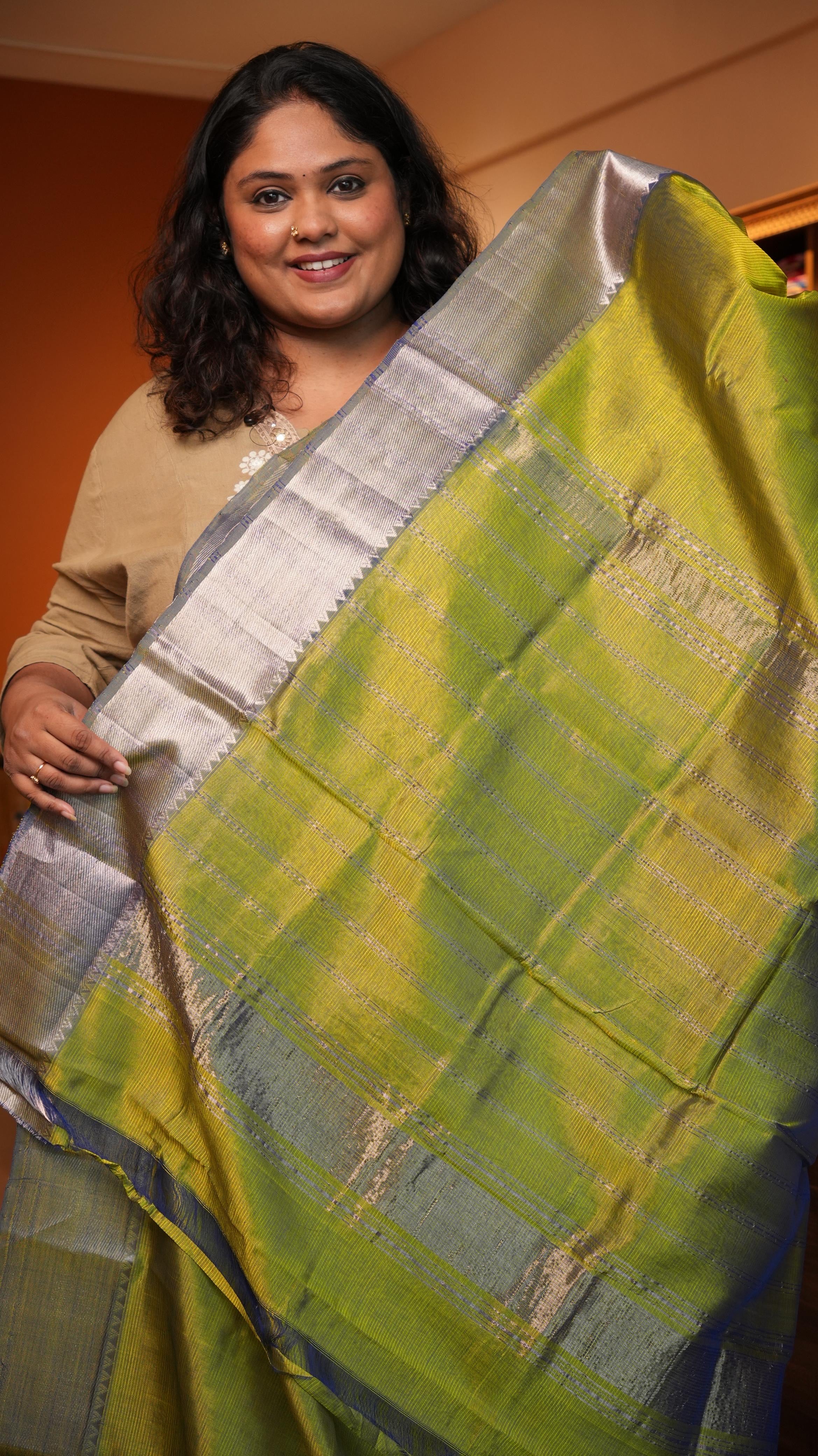 Mangalagiri Nizam Border Silk Cotton Saree -15-09B-02-14 (OLIVE GLEAM)