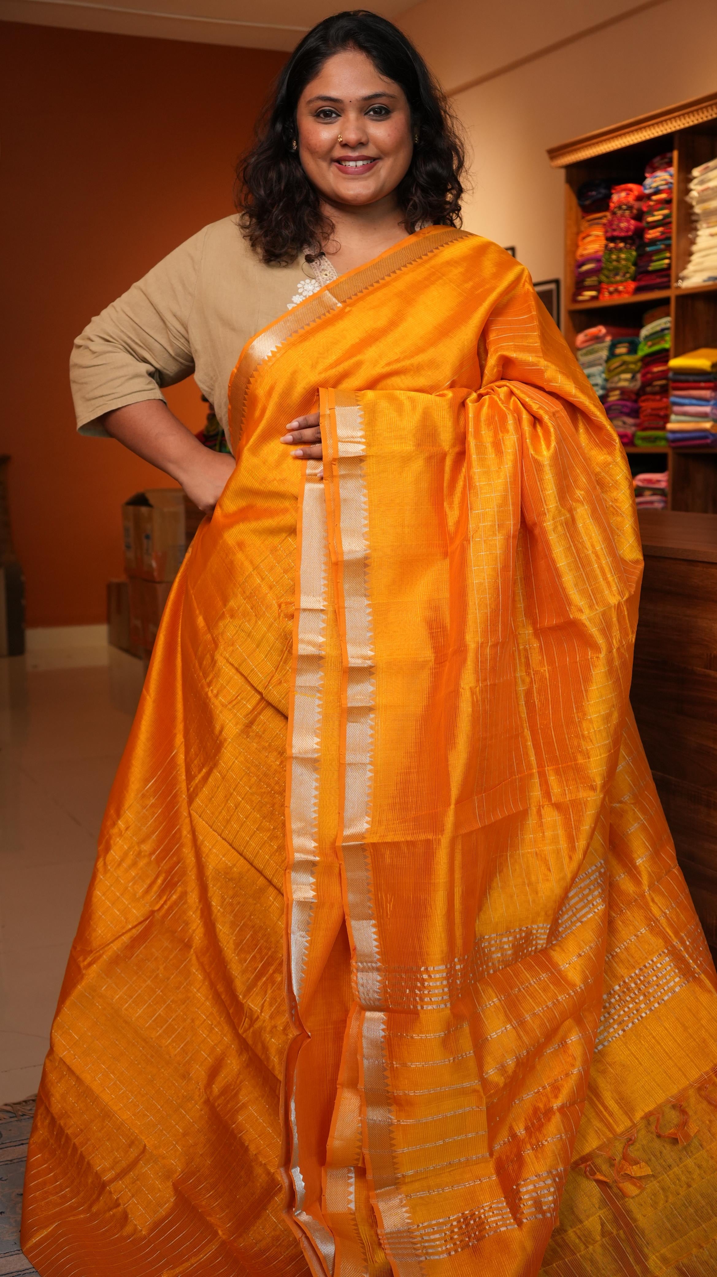Mangalagiri Zari Checks Silk Cotton Saree-15-09B-03-02 (ARANCIA)