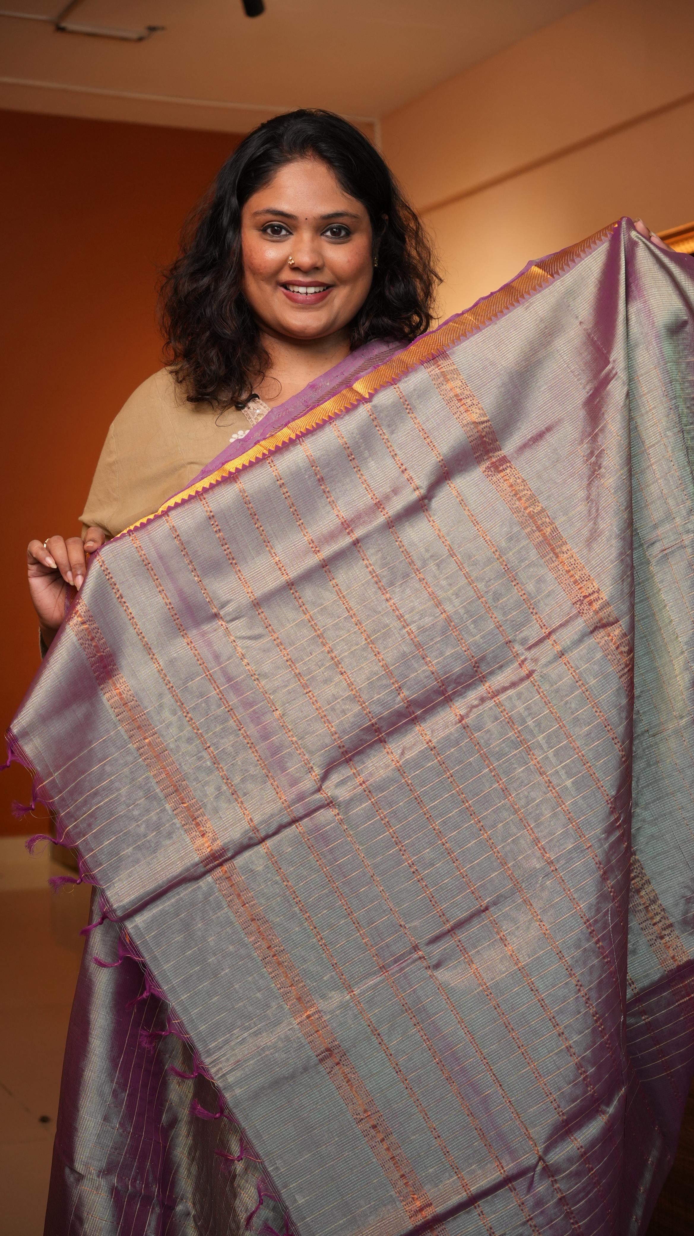 Mangalagiri Zari Checks Silk Cotton Saree-15-09B-03-01 (LILLA ARGENTATO)