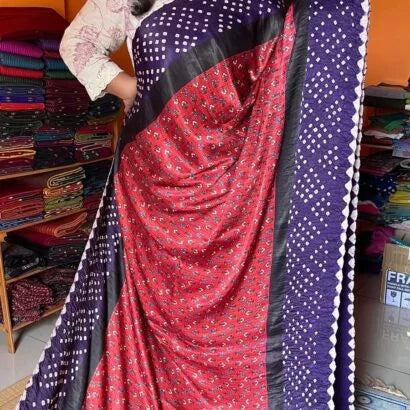 Bandhini Modal Silk Red with Violet Saree 46-02-SMS-10