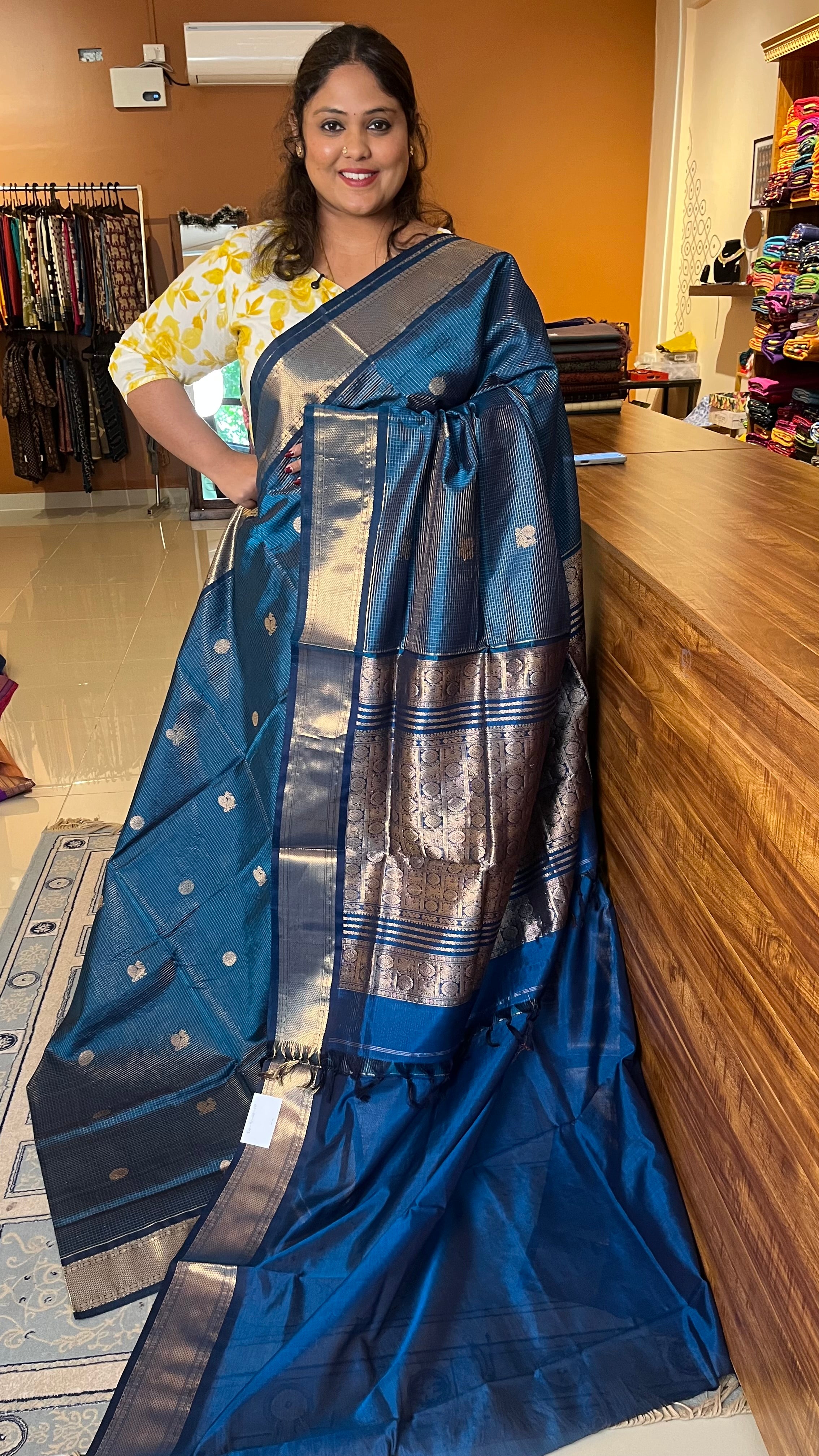 Kanchivaram Pure Silk Cotton Vairaoosi - Peacock Blue