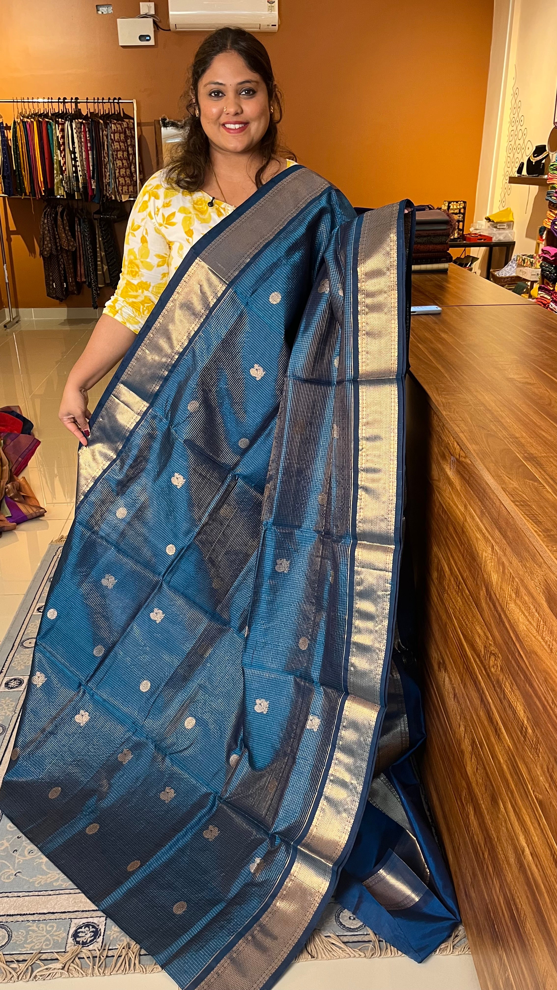 Kanchivaram Pure Silk Cotton Vairaoosi - Peacock Blue