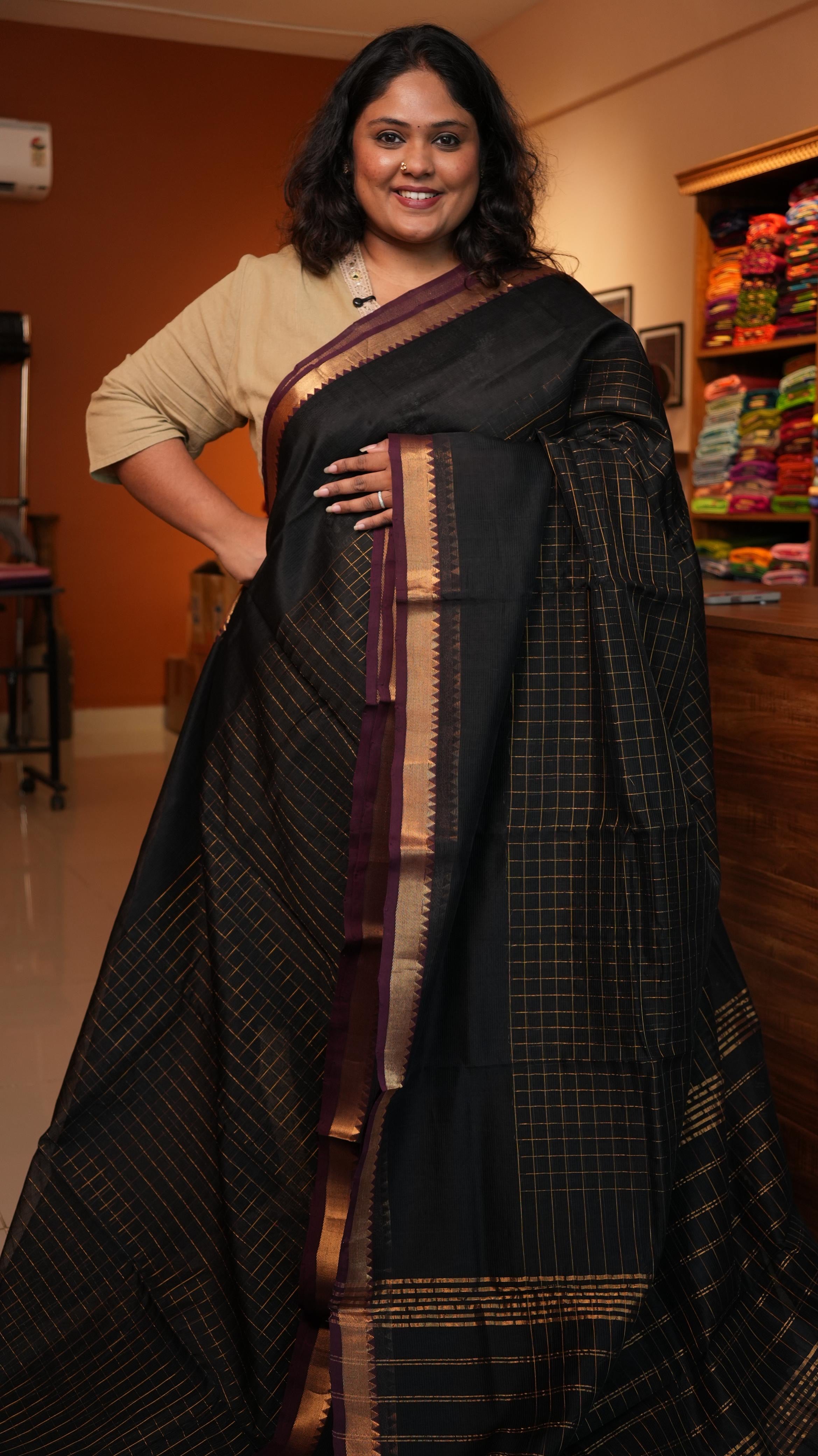 Mangalagiri Zari Checks Silk Cotton Saree