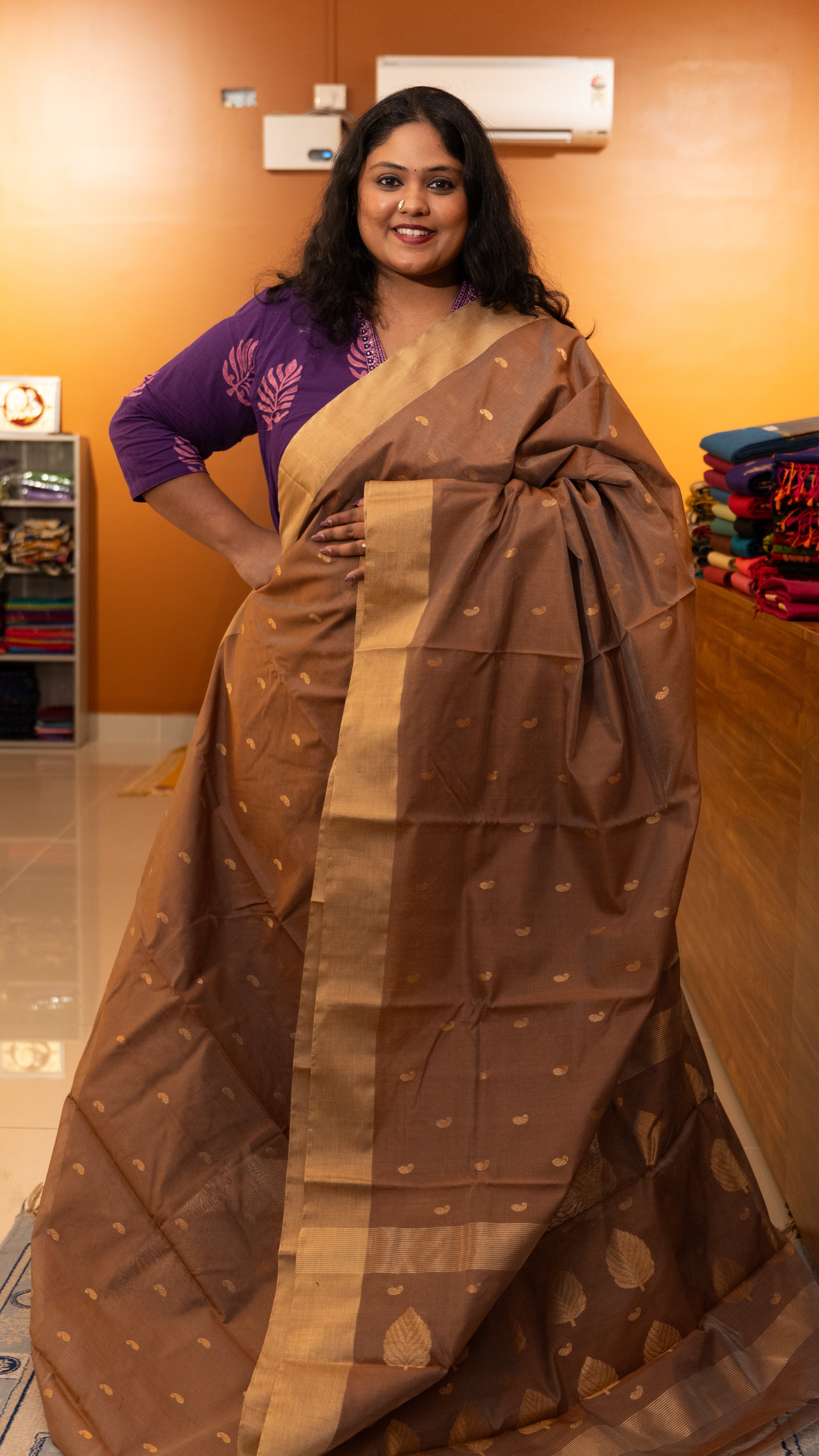 Chanderi Silk Cotton Saree - 51-10-01-02 (Milk Bikis colour)