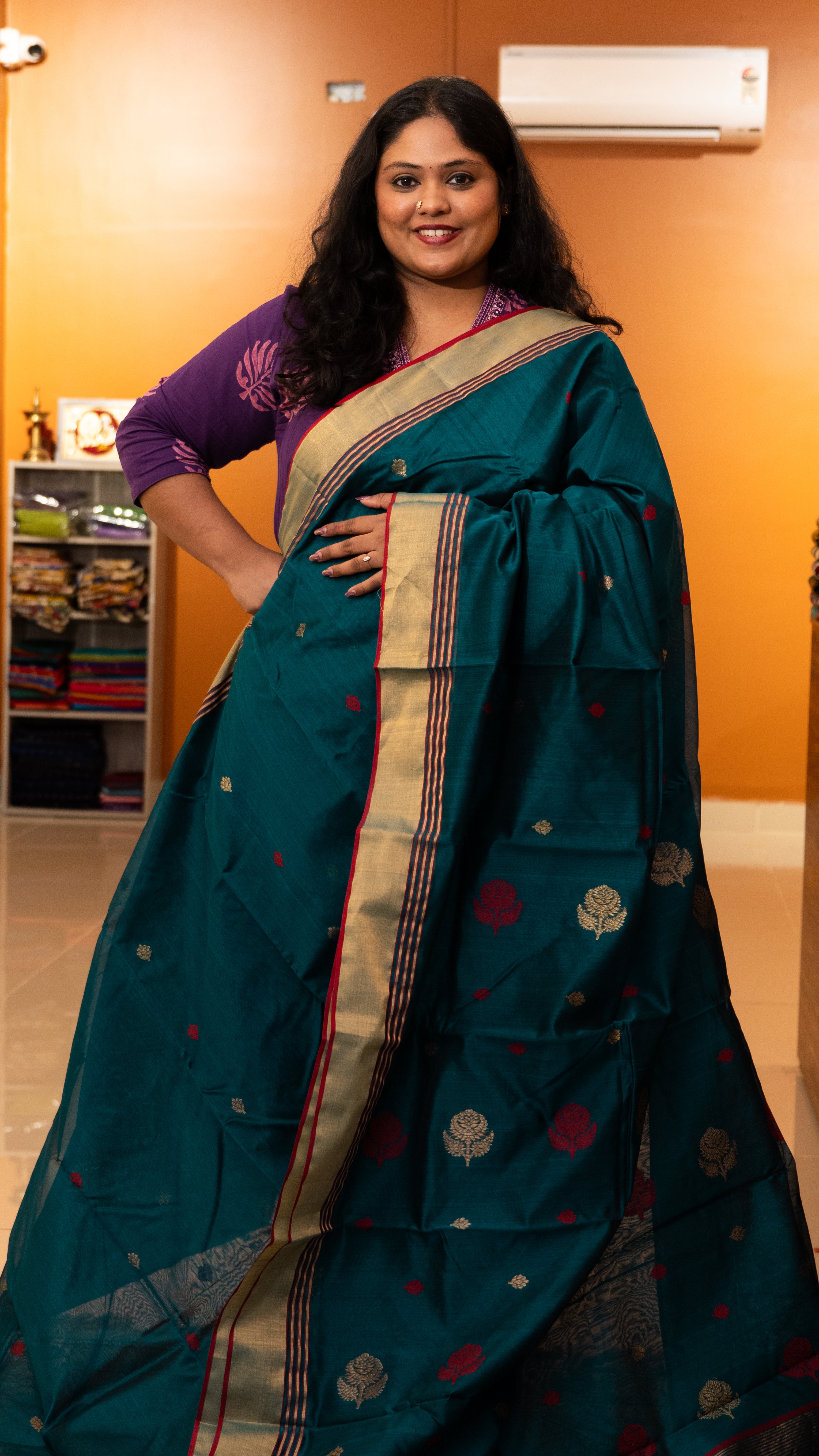 Chanderi Silk Cotton Saree - 51-10-02-04 (Teal Green)