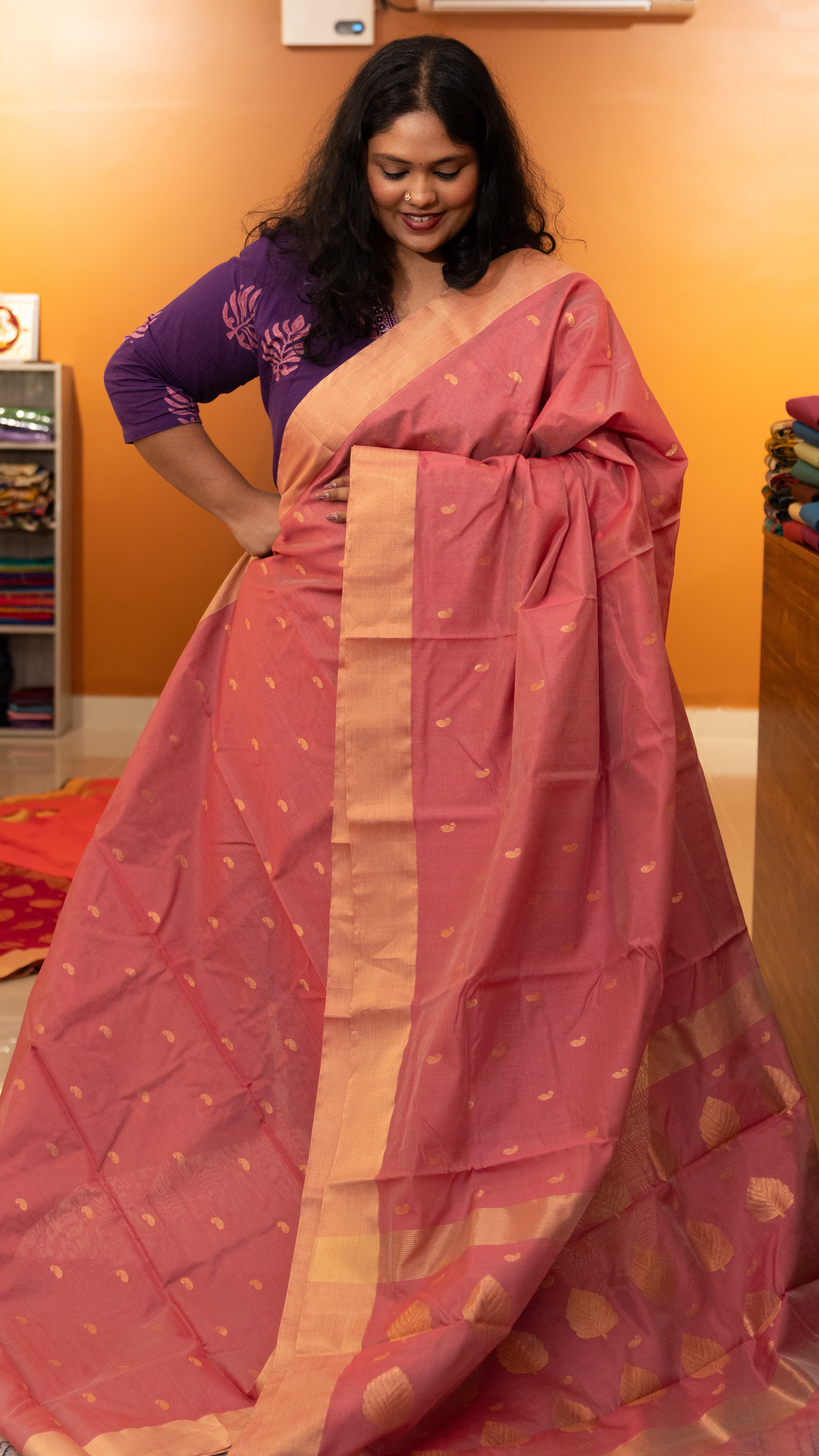 Chanderi Silk Cotton Saree - 51-10-01-03 (Light Pink)