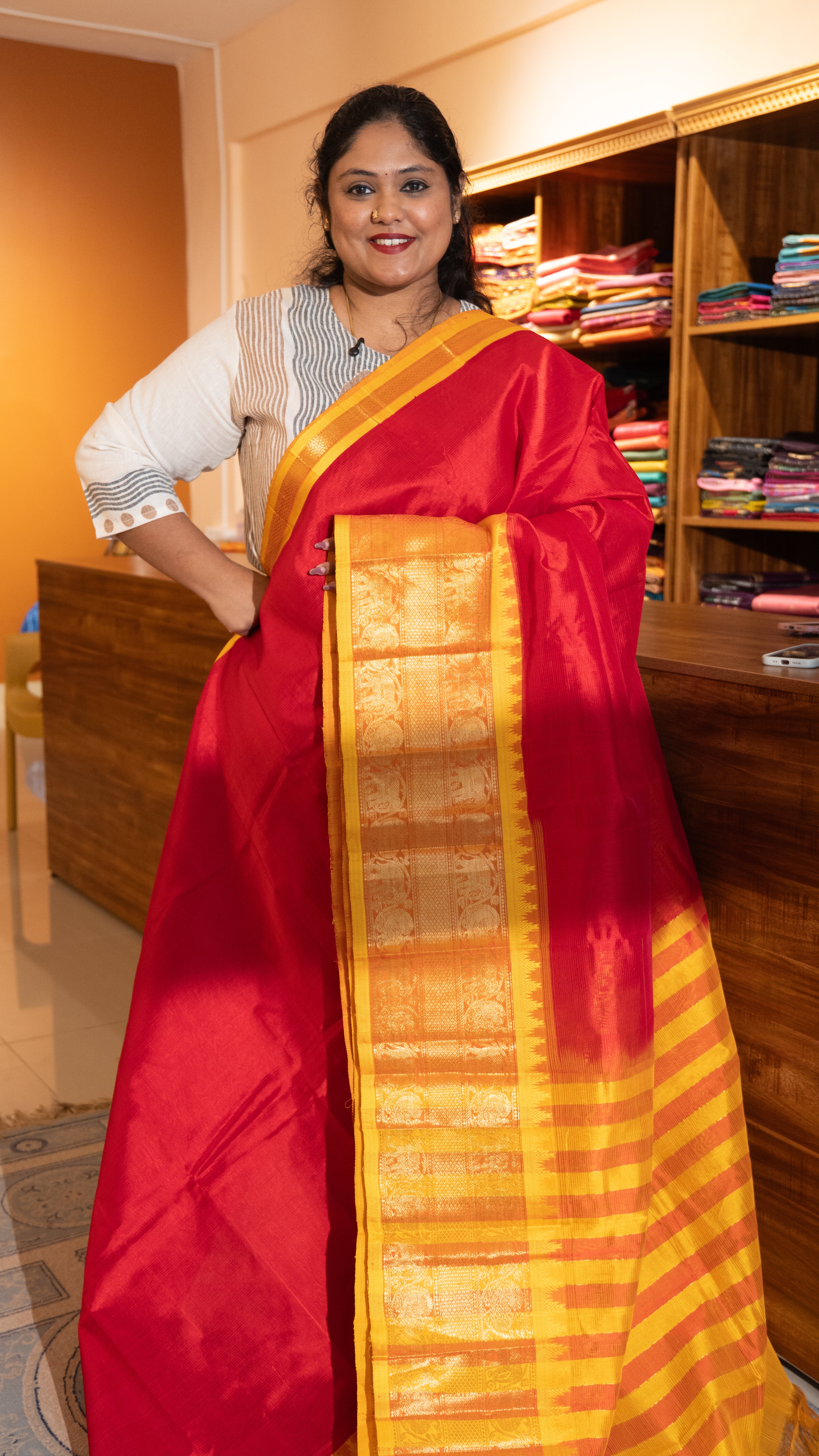 Mangalagiri Silk Cotton Kanchi Border Saree - 15-11-01-05