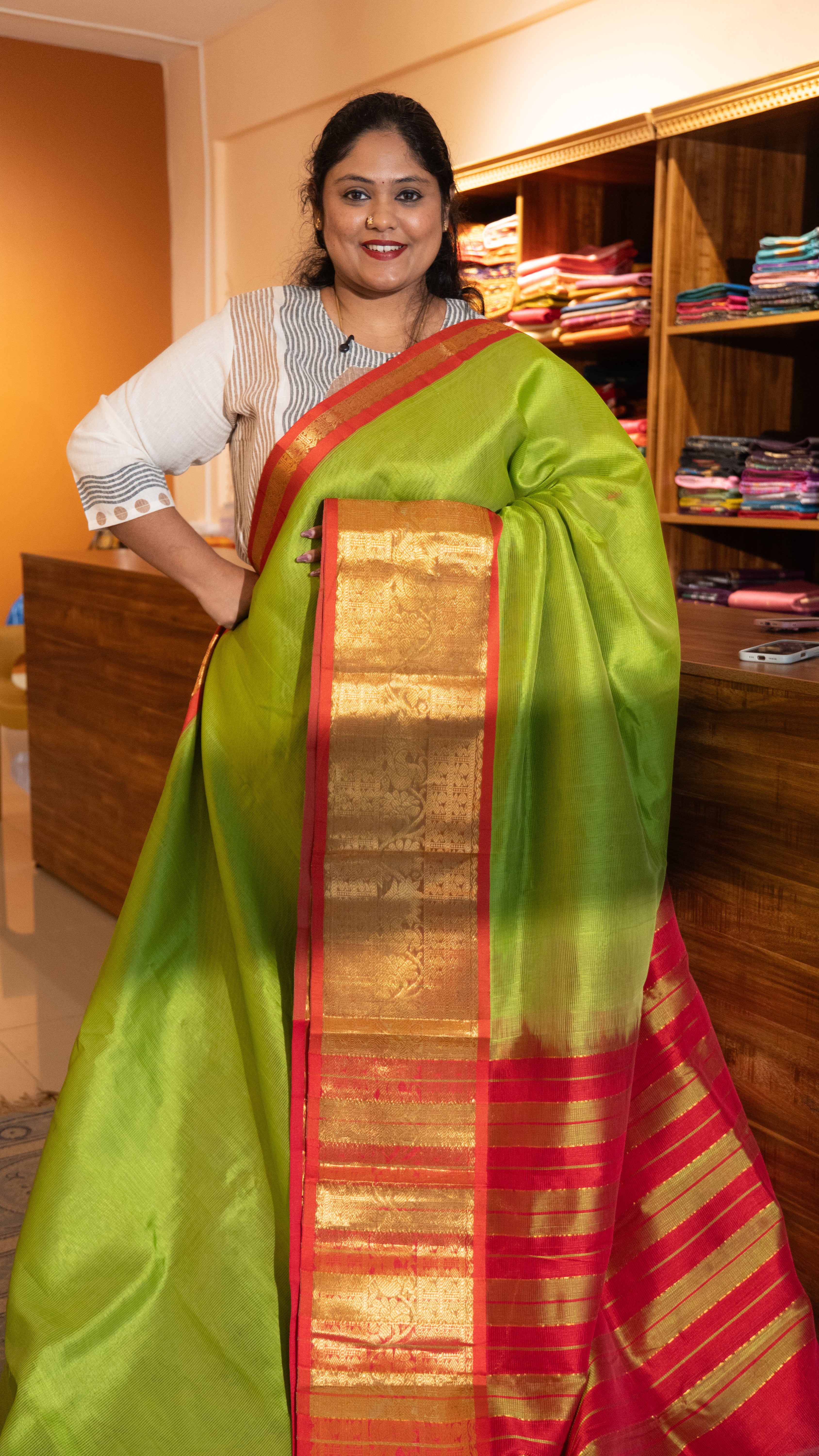 Mangalagiri Silk Cotton Kanchi Border Saree - 15-11-01-06